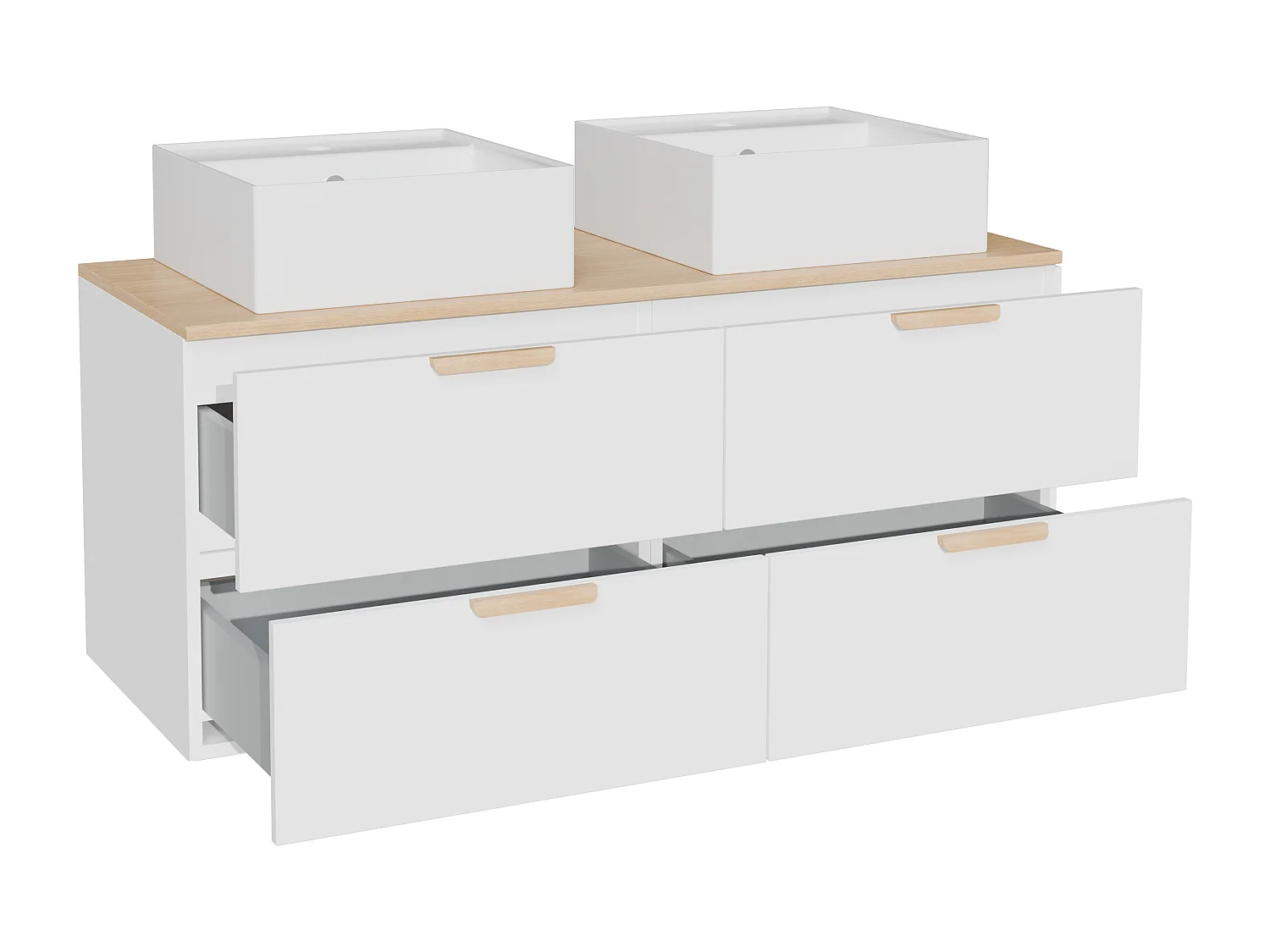 Meuble de salle de bain suspendu avec vasque à poser carrée – Blanc – L120 cm – AVORELI