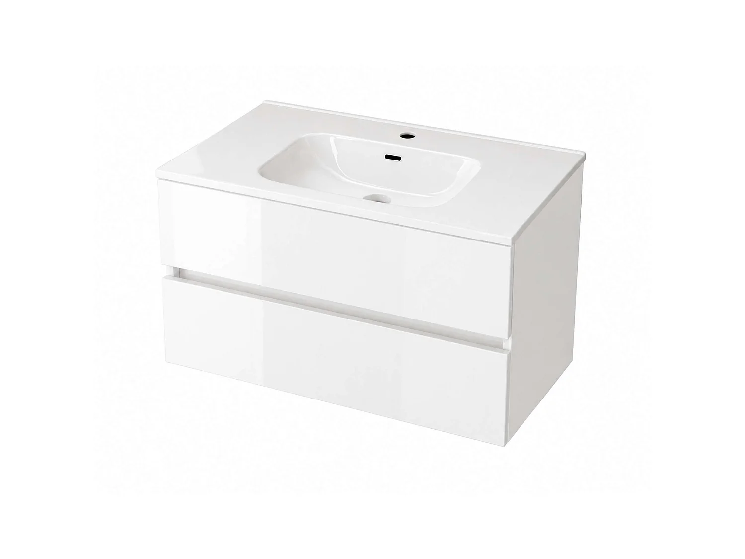 Meuble salle de bain suspendu 60 cm chêne naturel avec vasque céramique blanche - 2 tiroirs - H54 x P45 cm - ICON NOFER