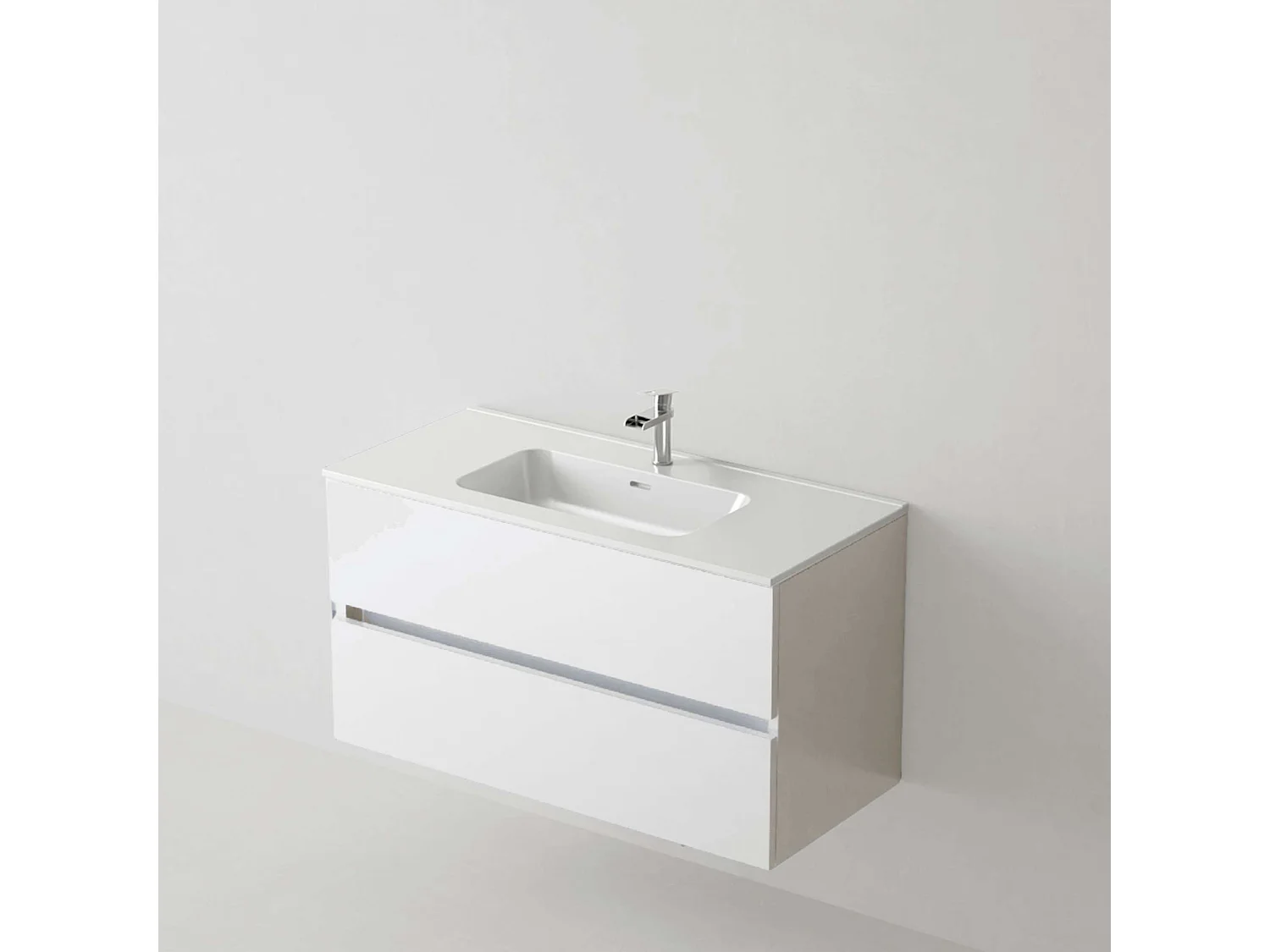 Meuble salle de bain suspendu 100 cm chêne naturel avec vasque céramique blanche - 2 tiroirs - H54 x P45 cm - ICON NOFER