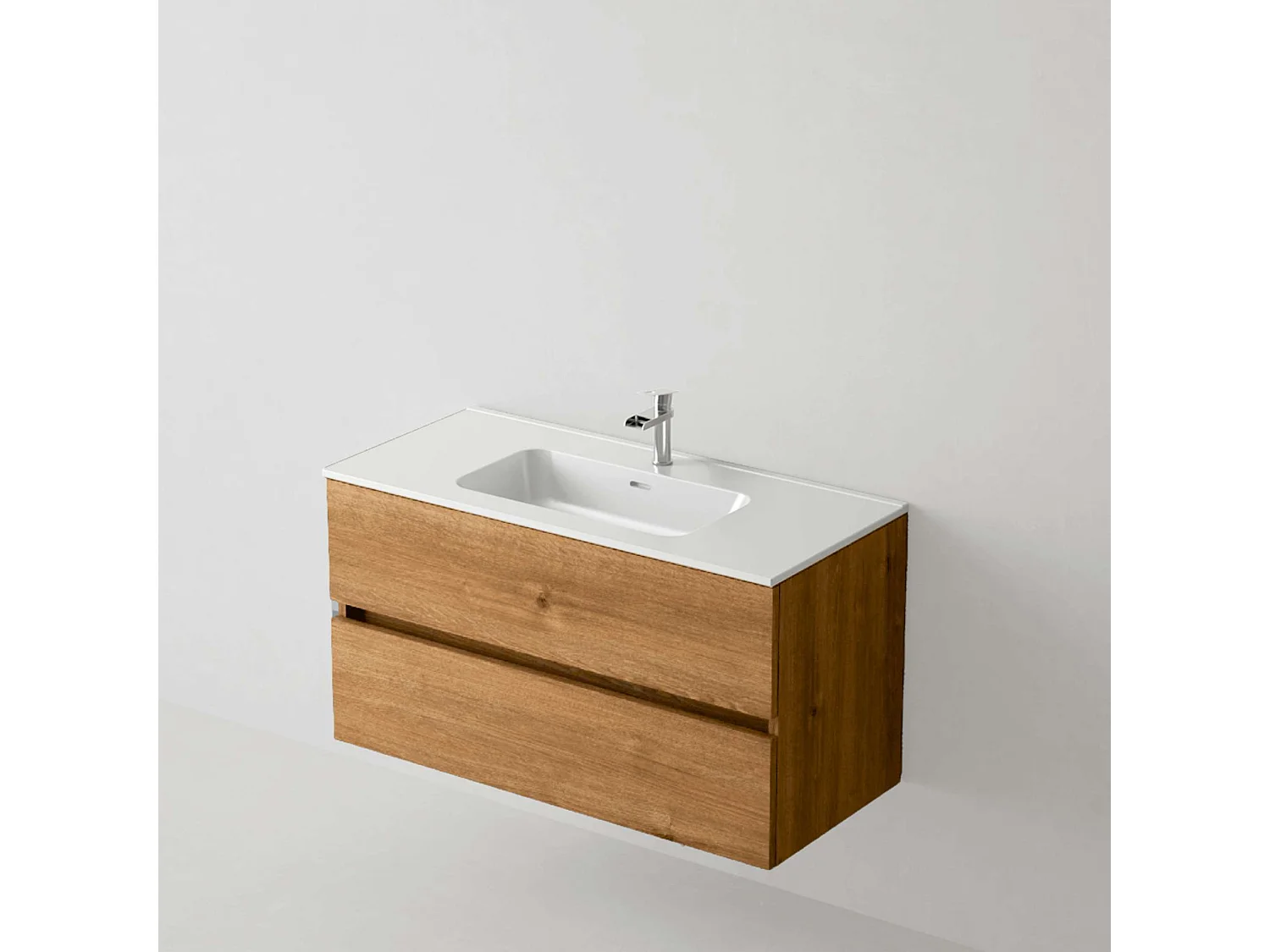 Meuble salle de bain suspendu 100 cm blanc brillantl avec vasque céramique blanche - 2 tiroirs - H54 x P45 cm - ICON NOFER
