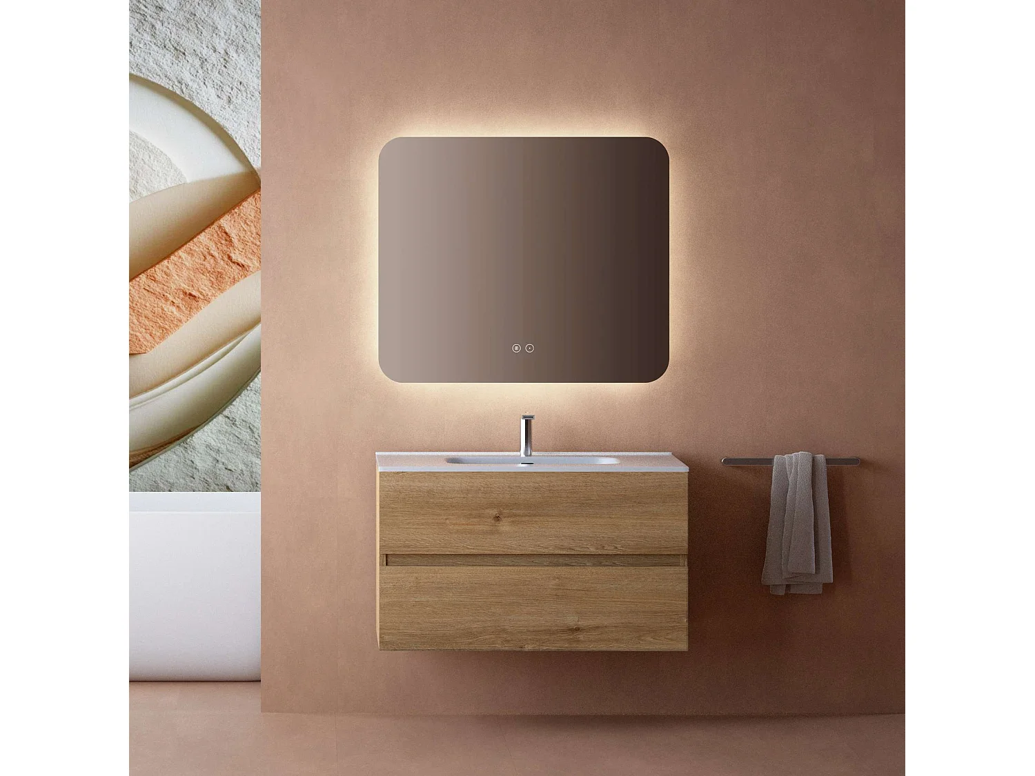 Meuble salle de bain suspendu 100 cm blanc brillantl avec vasque céramique blanche - 2 tiroirs - H54 x P45 cm - ICON NOFER
