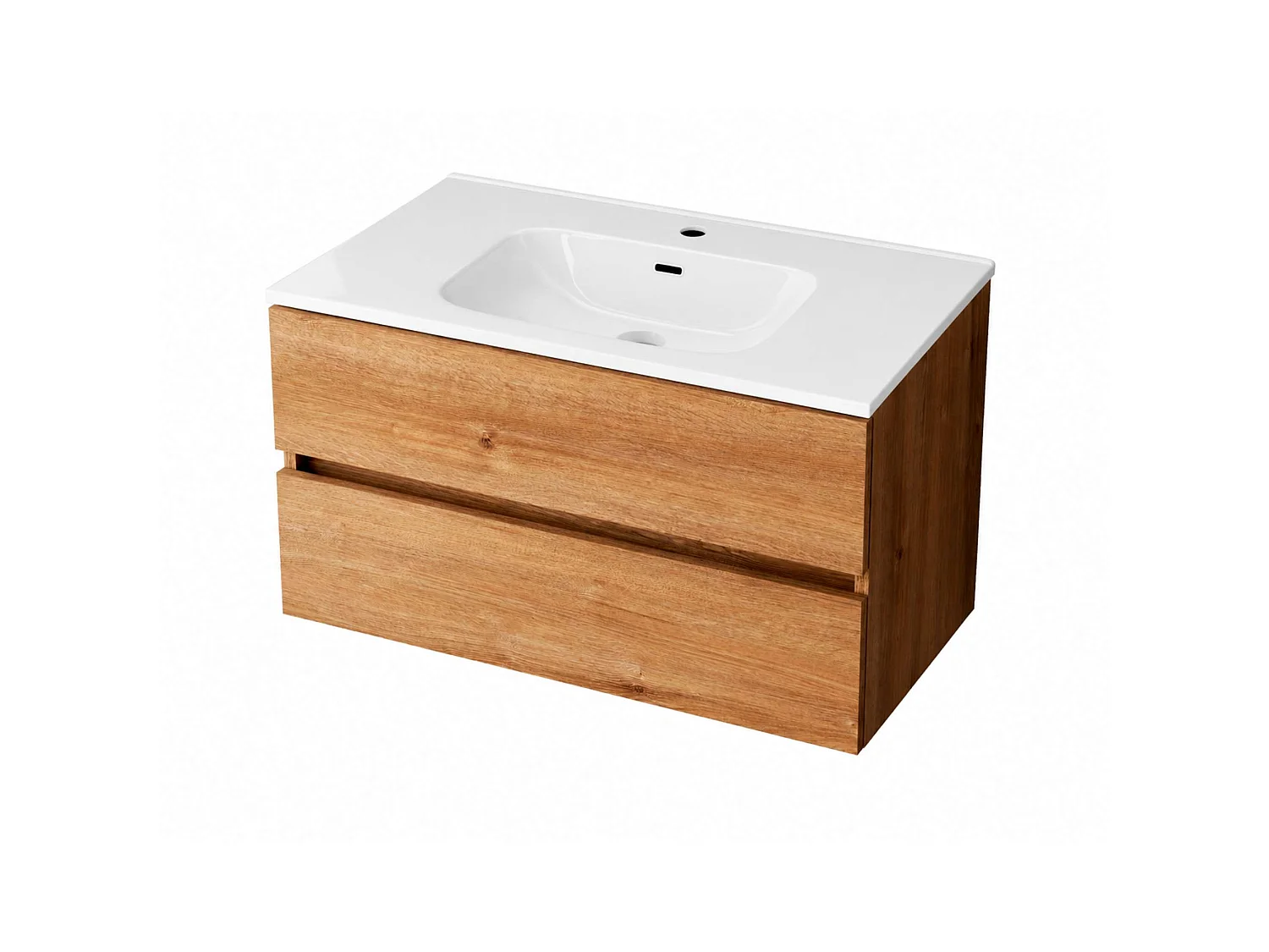 Meuble salle de bain suspendu 80 cm blanc brillantl avec vasque céramique blanche - 2 tiroirs - H54 x P45 cm - ICON NOFER