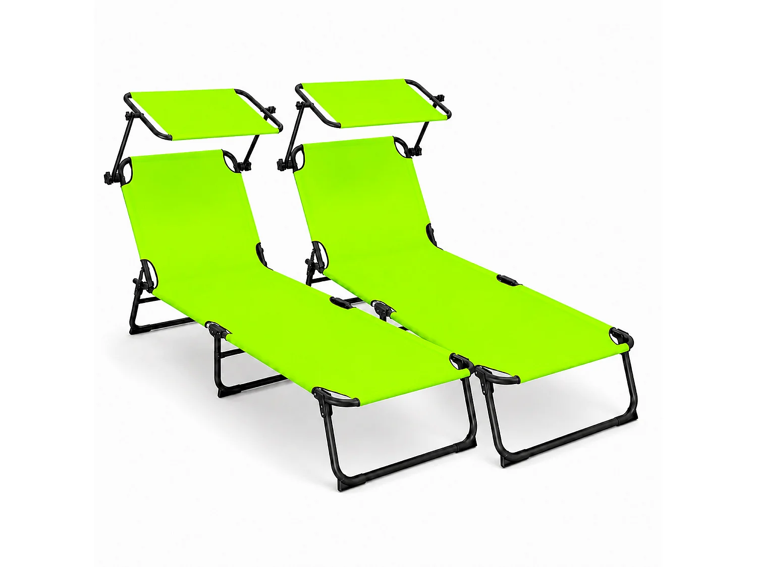 Coppia Di Lettini Mare Pieghevoli Con Parasole Regolabile Sdraio In Acciaio Traspirante Per Spiaggia Campeggio Giardino Relax 24 x 187 x 53 Cm Verde Fluo
