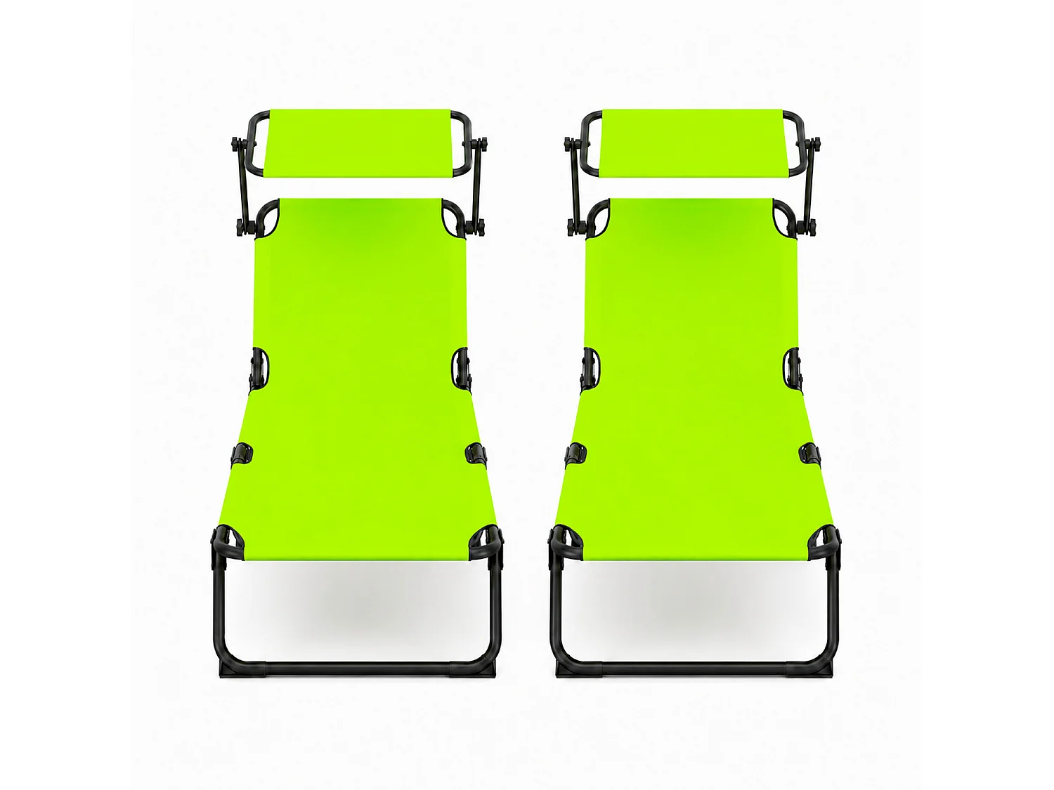 Coppia Di Lettini Mare Pieghevoli Con Parasole Regolabile Sdraio In Acciaio Traspirante Per Spiaggia Campeggio Giardino Relax 24 x 187 x 53 Cm Verde Fluo
