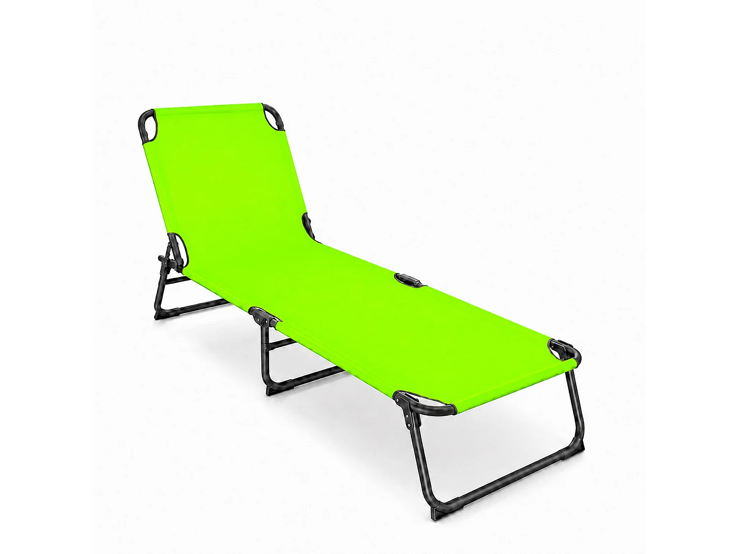 Lettino Da Mare Pieghevole Schienale Reclinabile Regolabile Struttura In Metallo Nero Per Spiaggia Campeggio Piscina 187 x 53 x 24 Cm (Verde Fluo)