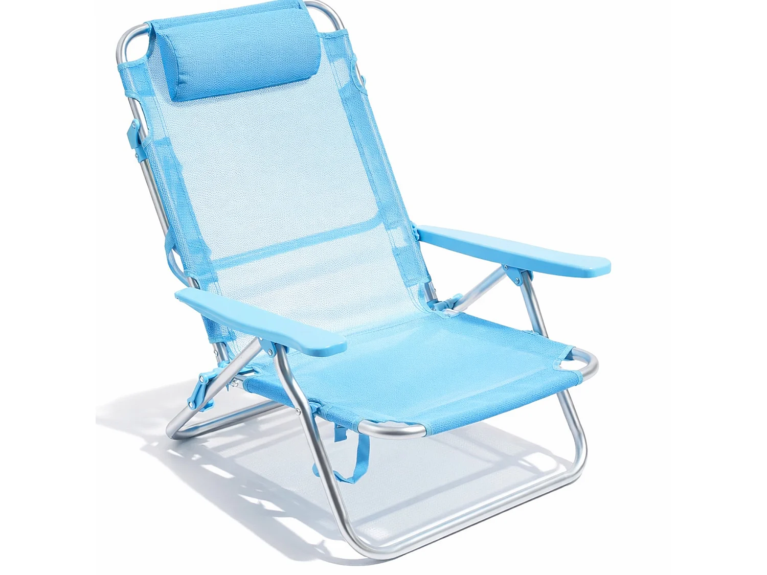 Spiaggina Pieghevole Con Telaio In Alluminio Seduta In Textilene Poggiatesta Integrato Braccioli Ergonomici Campeggio Outdoor 53 x 62 x 77 Cm Azzurro
