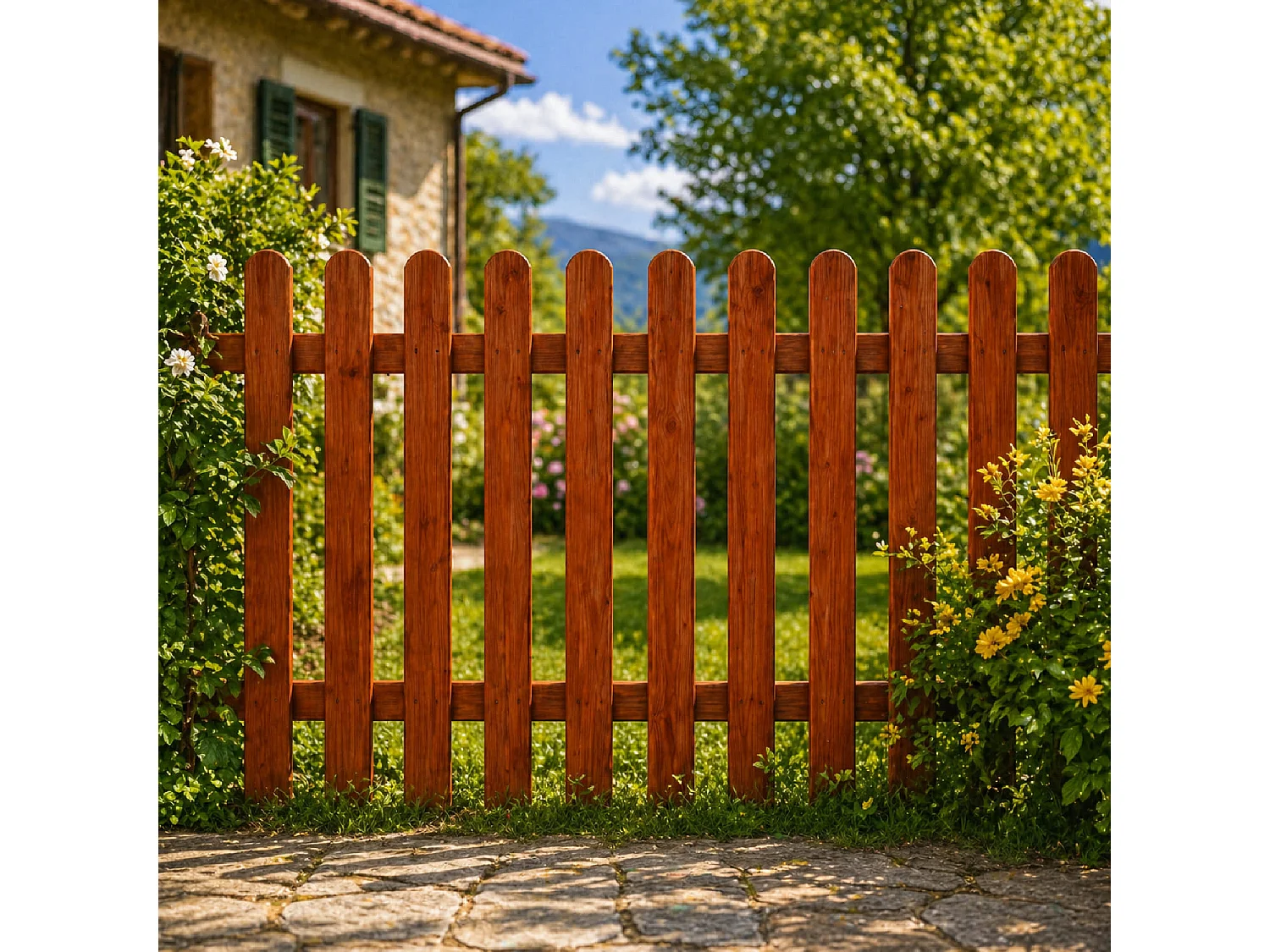 Recinzione In Legno Per Giardino Viali E Orto Decorativi Con Doghe Verticali Arrotondate Resistente Agli Agenti Atmosferici 180 X 100 Cm Legno Scuro
