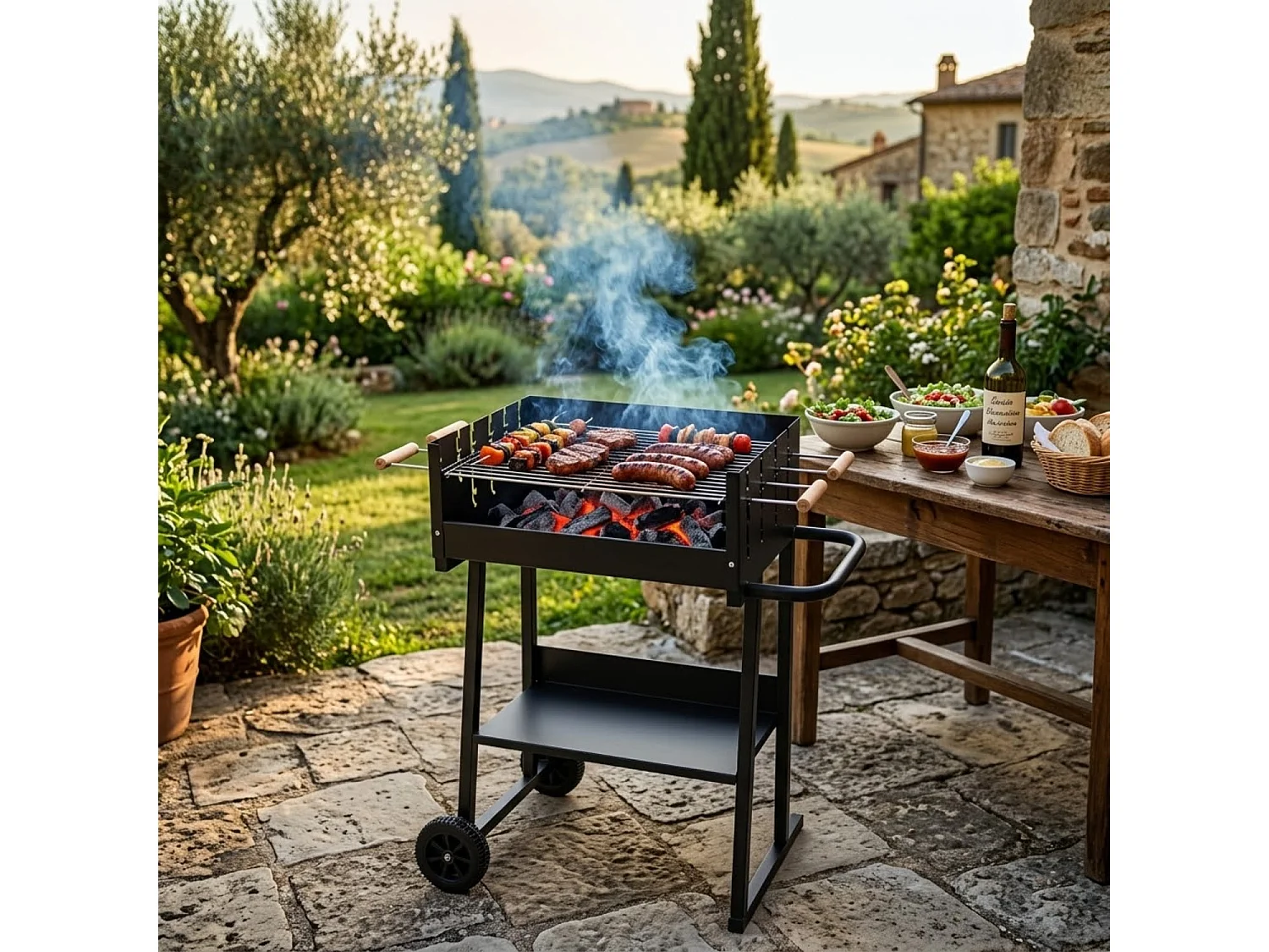 Barbecue Da Giardino Con Griglia Regolabile In Altezza Struttura Resistente In Acciaio Verniciato E Ripiano Porta Accessori Per Eventi Outdoor 87 x 52 x 90 Cm Nero
