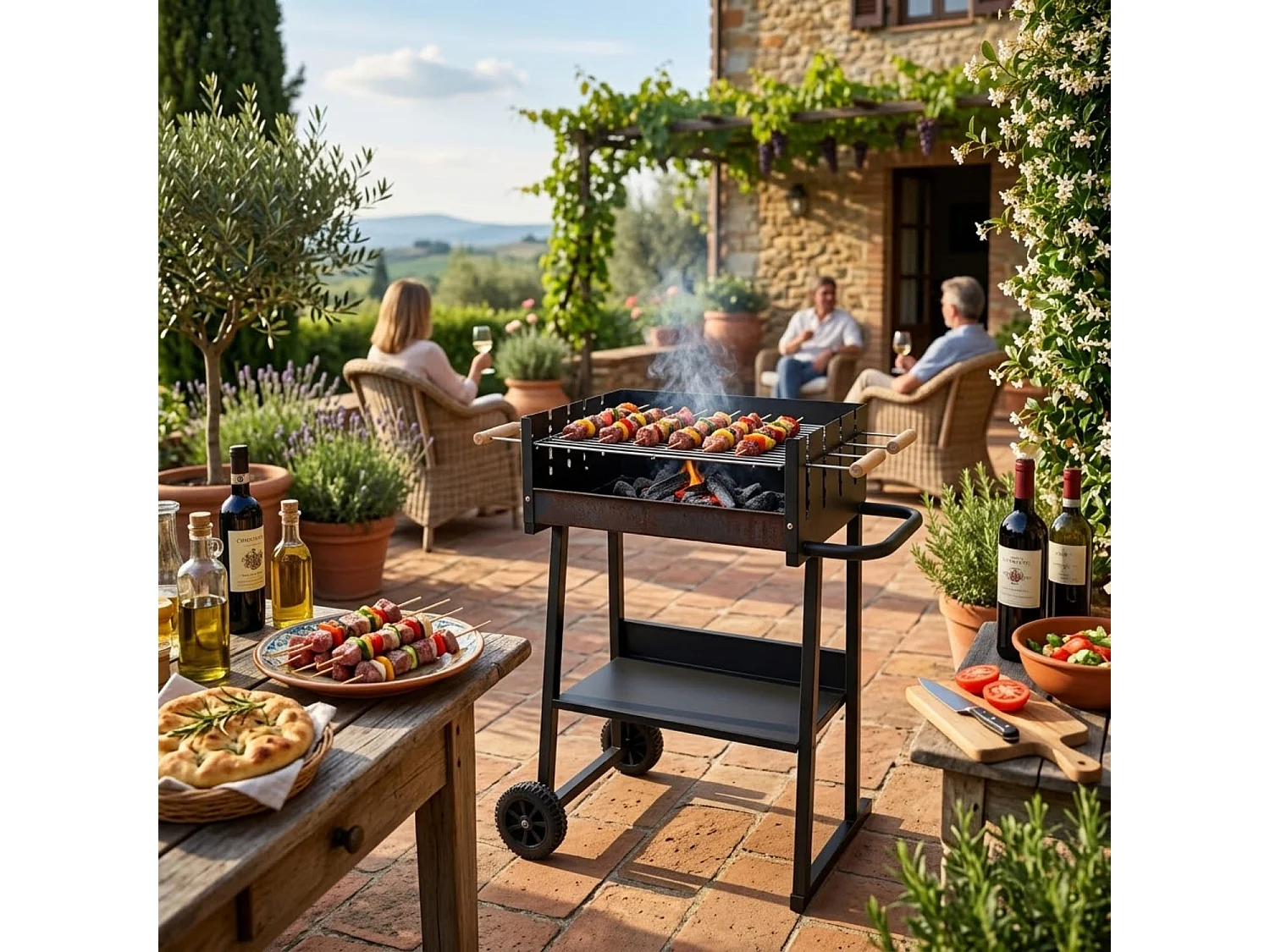 Barbecue Da Giardino Con Griglia Regolabile In Altezza Struttura Resistente In Acciaio Verniciato E Ripiano Porta Accessori Per Eventi Outdoor 87 x 52 x 90 Cm Nero