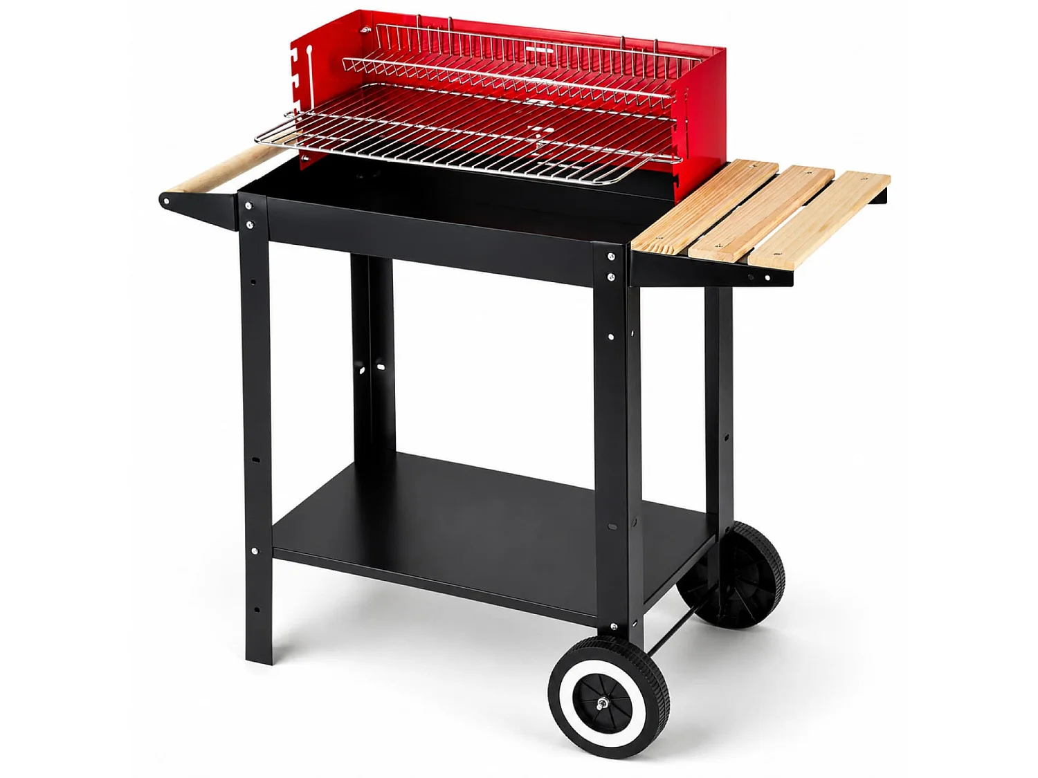 Barbecue Per Outdoor Cooking Con Griglia Regolabile Accessori Inclusi Ripiano Laterale Mensola Porta Accessori Ruote E Scaldavivande 86 x 40.5 x 81 Cm Nero
