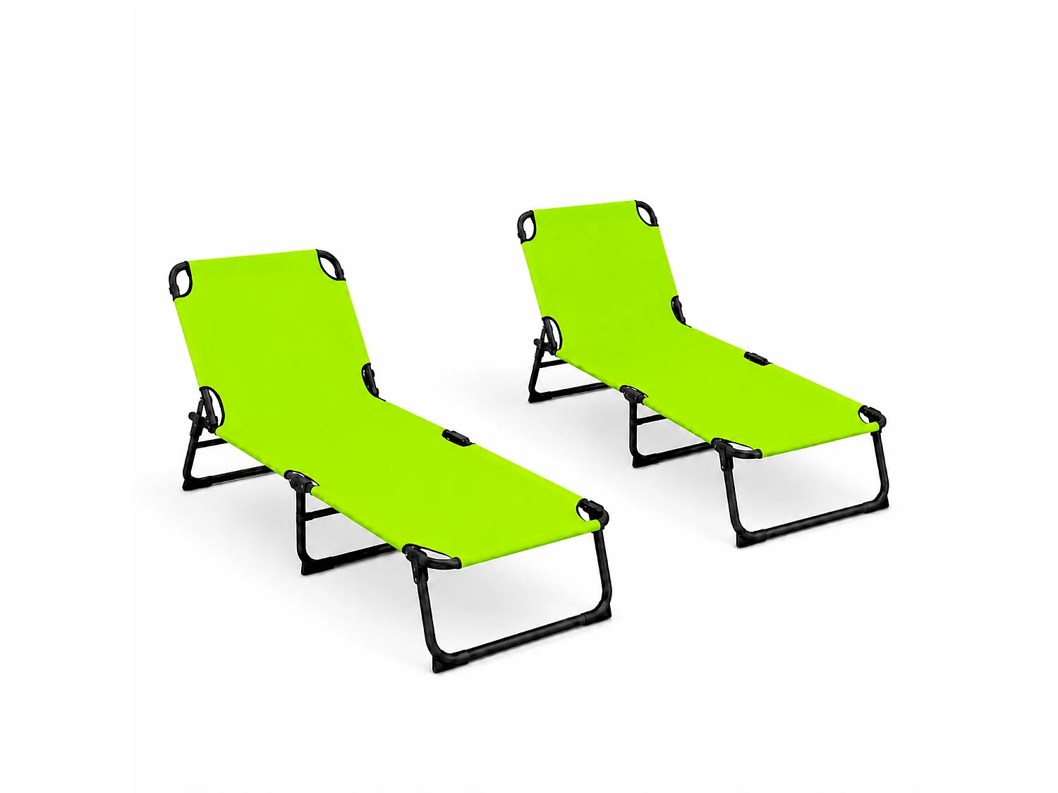 Coppia Di Lettini Pieghevoli Senza Tettuccio Parasole Schienale Reclinabile Struttura Metallo Nero Sedia Sdraio 187 x 53 x 24 Cm Verde Fluo