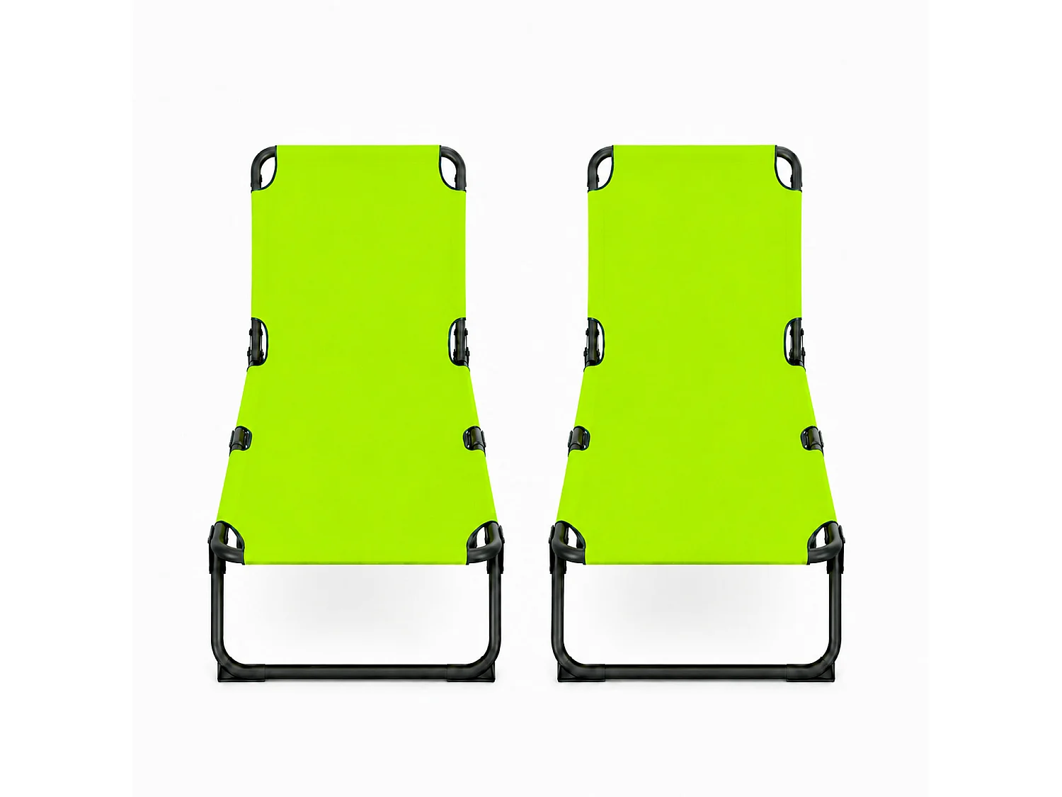 Coppia Di Lettini Pieghevoli Senza Tettuccio Parasole Schienale Reclinabile Struttura Metallo Nero Sedia Sdraio 187 x 53 x 24 Cm Verde Fluo