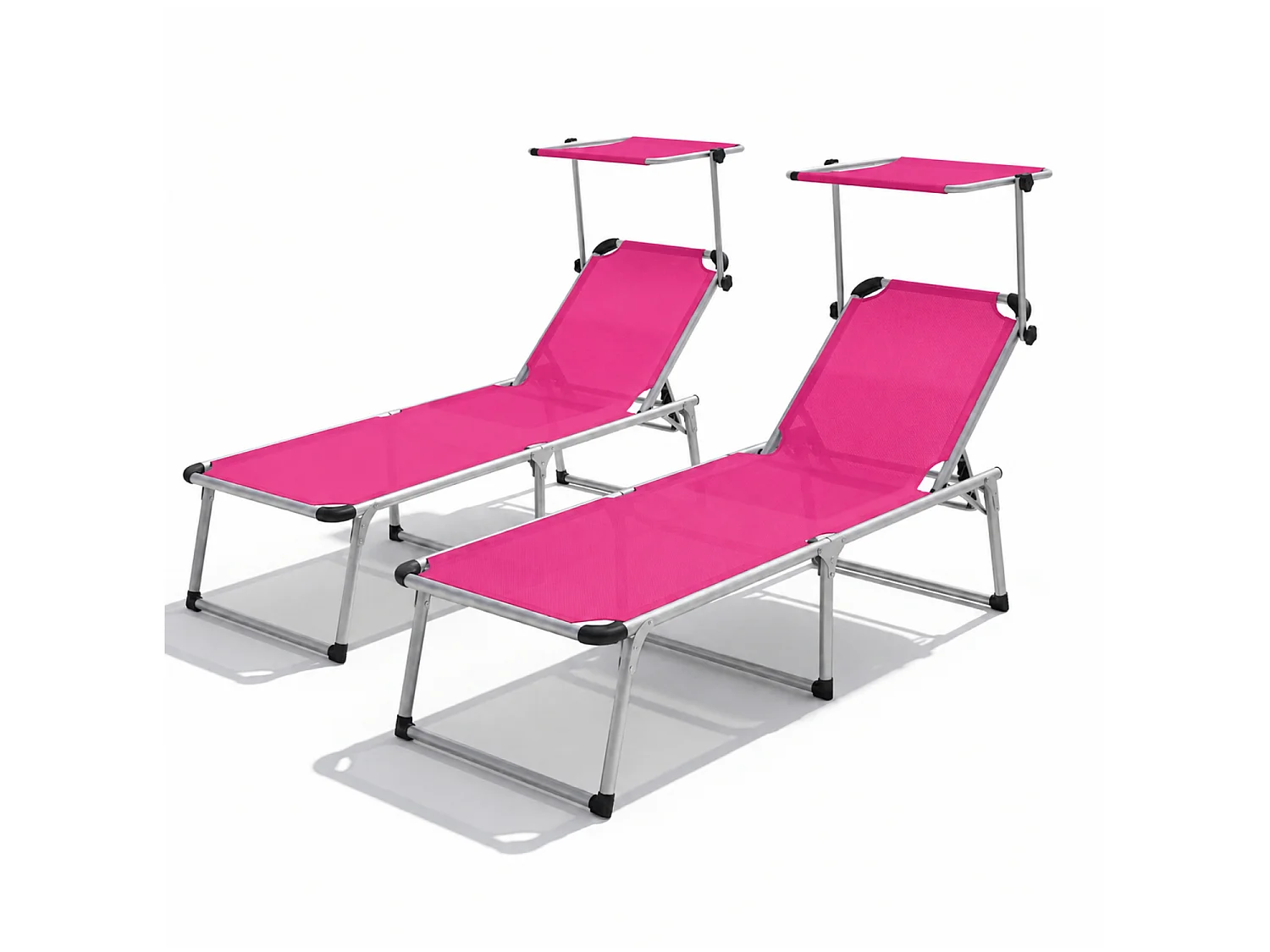 Prendisole Coppia Di Lettini Pieghevole Schienale Reclinabile Tettuccio Parasole Regolabile 6 Posizioni Struttura In Alluminio Piscina 187 x 59 x 29 Cm Rosa