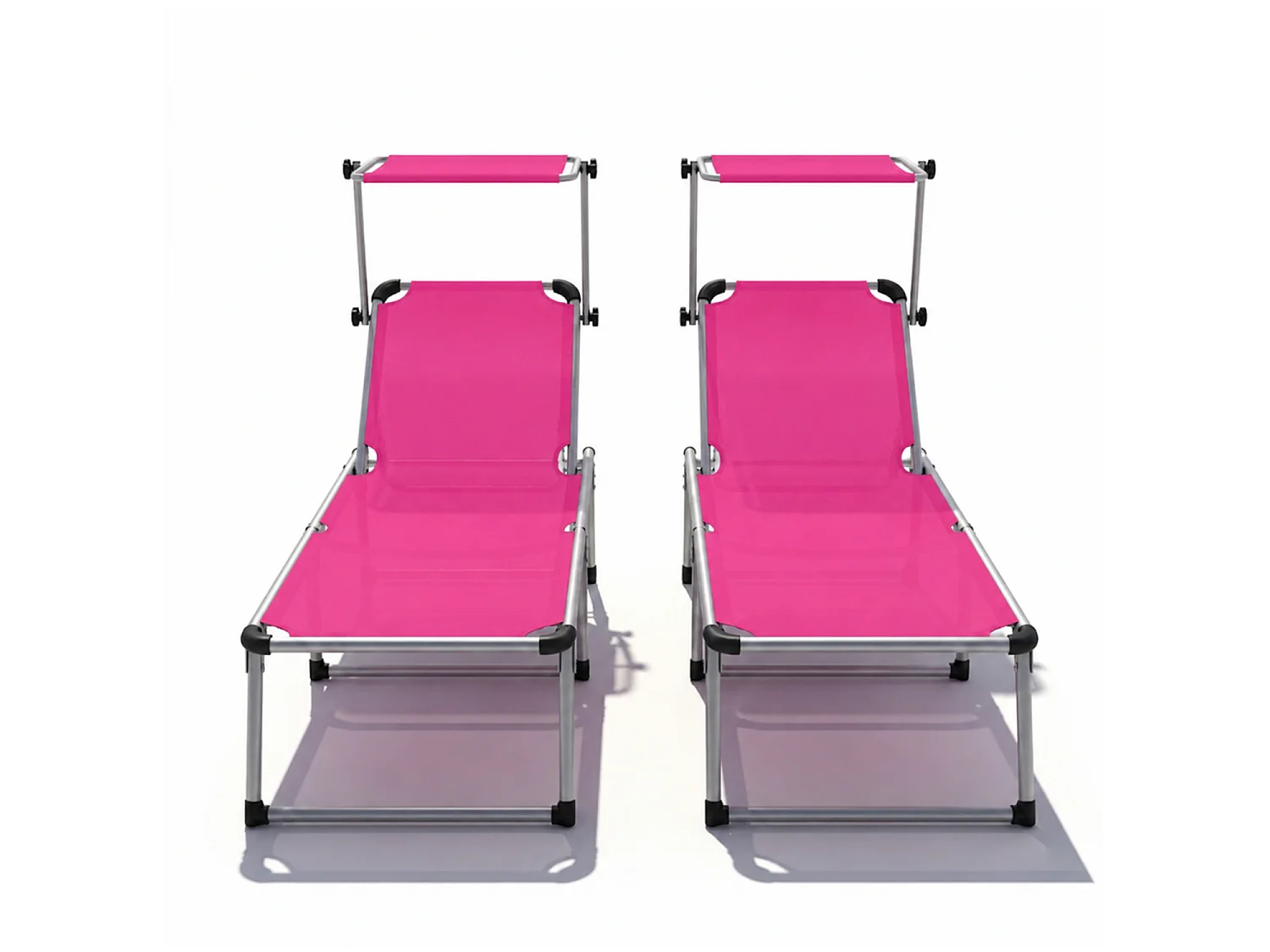 Prendisole Coppia Di Lettini Pieghevole Schienale Reclinabile Tettuccio Parasole Regolabile 6 Posizioni Struttura In Alluminio Piscina 187 x 59 x 29 Cm Rosa