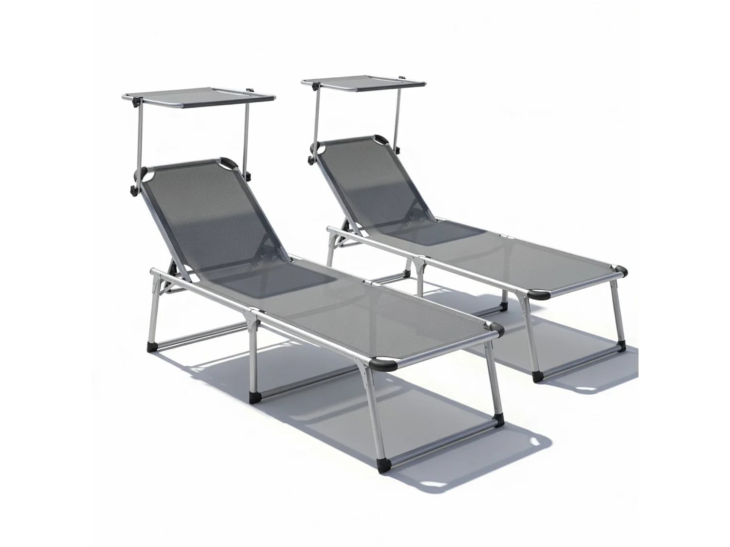 Set Di Lettini Prendisole Pieghevoli Con Tettuccio Parasole Schienale Regolabile 6 Posizioni In Alluminio Giardino Piscina 187 x 59 x 29 Cm Grigio Scuro