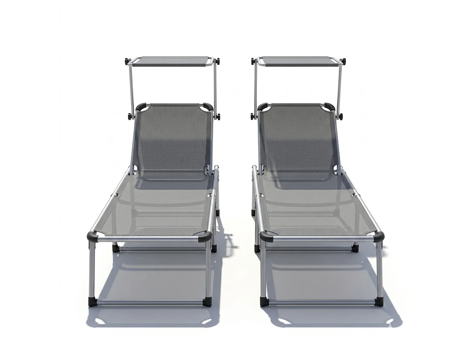 Set Di Lettini Prendisole Pieghevoli Con Tettuccio Parasole Schienale Regolabile 6 Posizioni In Alluminio Giardino Piscina 187 x 59 x 29 Cm Grigio Scuro