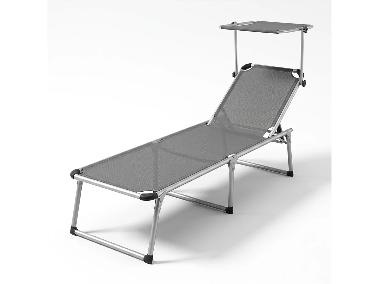 Lettino Pieghevole Con Tettuccio Parasole Schienale Reclinabile Regolabile In 6 Posizioni Per Spiaggia Mare Giardino Piscina 187 x 59 x 29 Cm Grigio Scuro