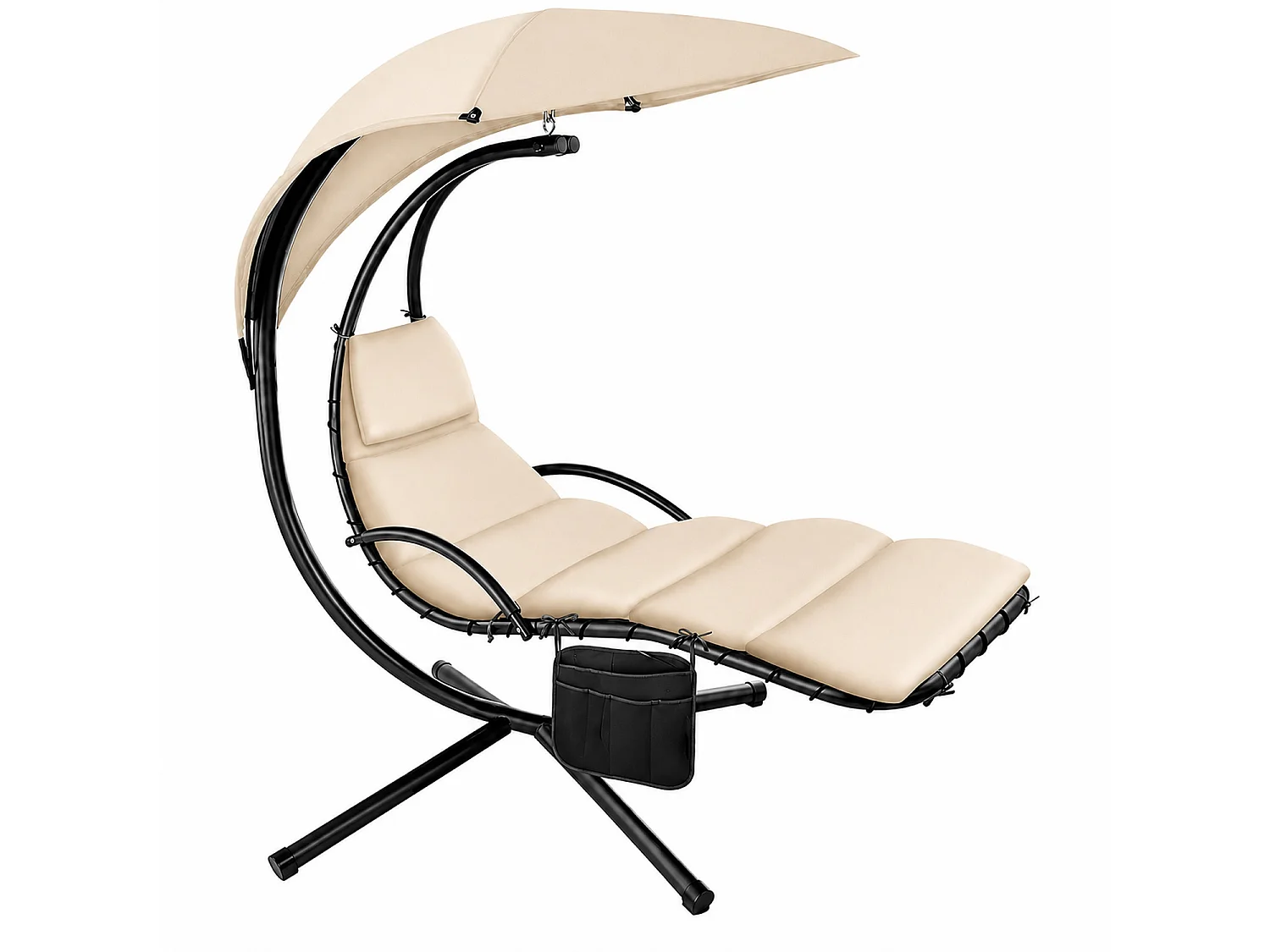 Sdraio Sospesa Con Ombrellone Parasole Integrato E Cuscino Imbottito Ergonomica Amaca Da Giardino In Acciaio E Poliestere Per Esterno 195 x 132 x 197 Cm Beige