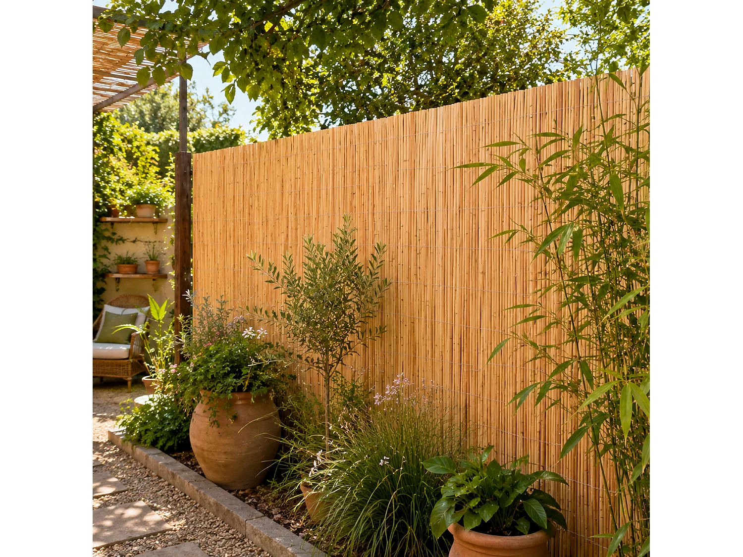 Frangivento In Bamboo Naturale Melbourne A Canna Spaccata Per Arredo Giardino Protezione Privacy Esterna Canniccio Resistente Legato Con Filo Di Ferro 2 X 3 Metri