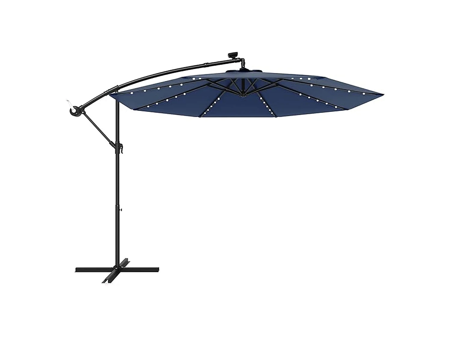 Ombrellone Decentrato 3x3 Metri Con Luci LED Solari Inclinabile Con Manovella Camino Antivento Zona Ombra Per Giardino Terrazza Patio E Piscina 300x250 Cm Blu