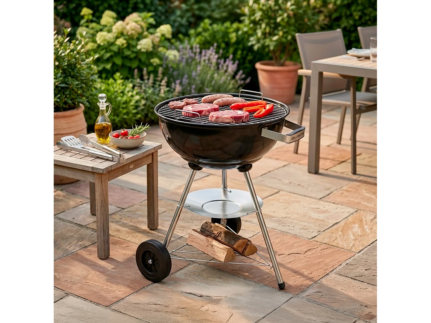 Barbecue A Carbone Con Coperchio Sistema Ventilazione Regolabile Griglia Acciaio Cromato Ruote Trasporto Per Giardino Campeggio Terrazza 51 x 46.5 x 78 Cm Nero
