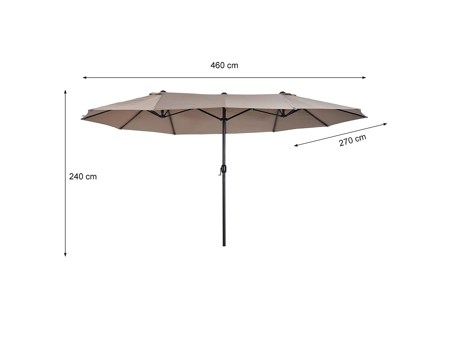 Ombrellone Doppio Da Giardino Parasole 4.6 x 2.4 M Per Esterno Piscina Terrazzo Con Palo In Acciaio E Tessuto In Poliestere Apertura A Manovella Colore Caffè