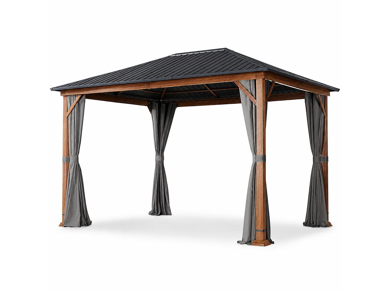 Gazebo Da Giardino Metri Con Copertura In Acciaio Zincato Struttura Decorazione Effetto Legno E Tende Laterali Impermeabili Per Patio Effetto Legno E Grigio