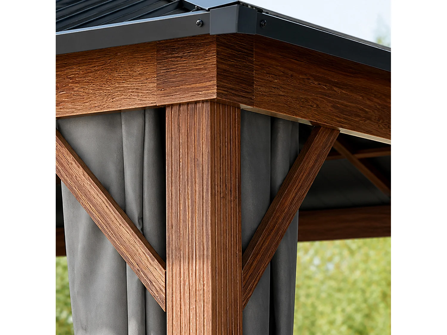 Gazebo Da Giardino Metri Con Copertura In Acciaio Zincato Struttura Decorazione Effetto Legno E Tende Laterali Impermeabili Per Patio Effetto Legno E Grigio