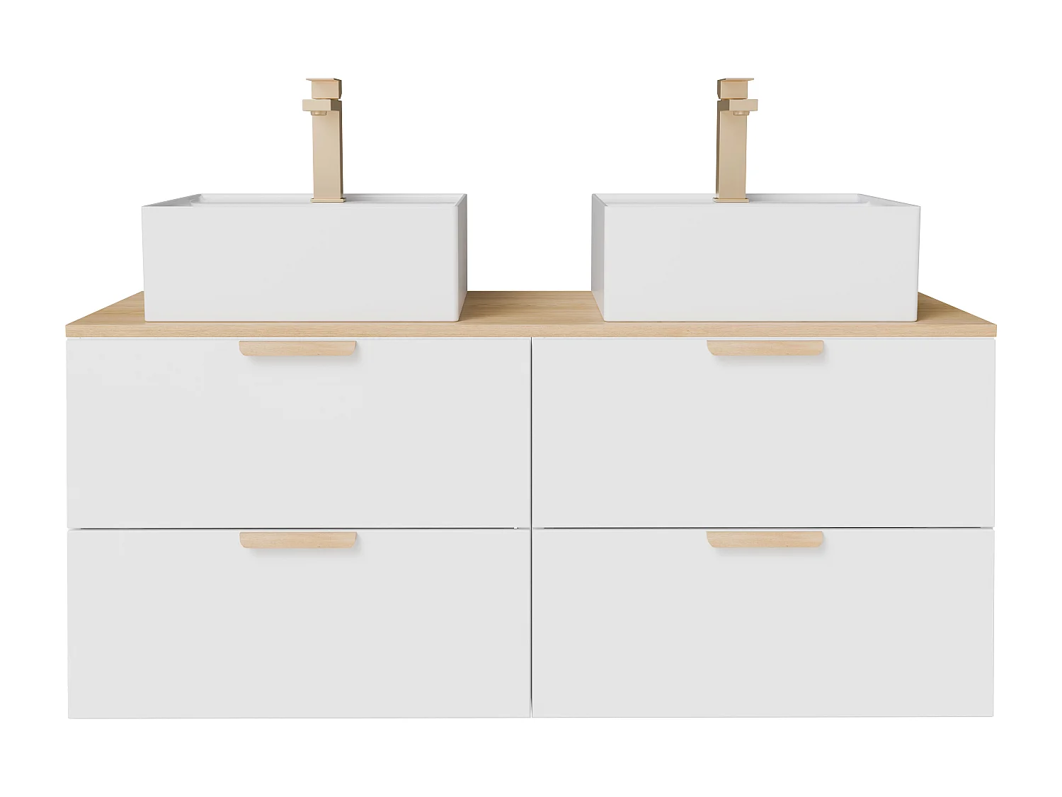 Meuble de salle de bain suspendu avec vasque à poser carrée et robinet – Blanc – L120 cm – AVORELI