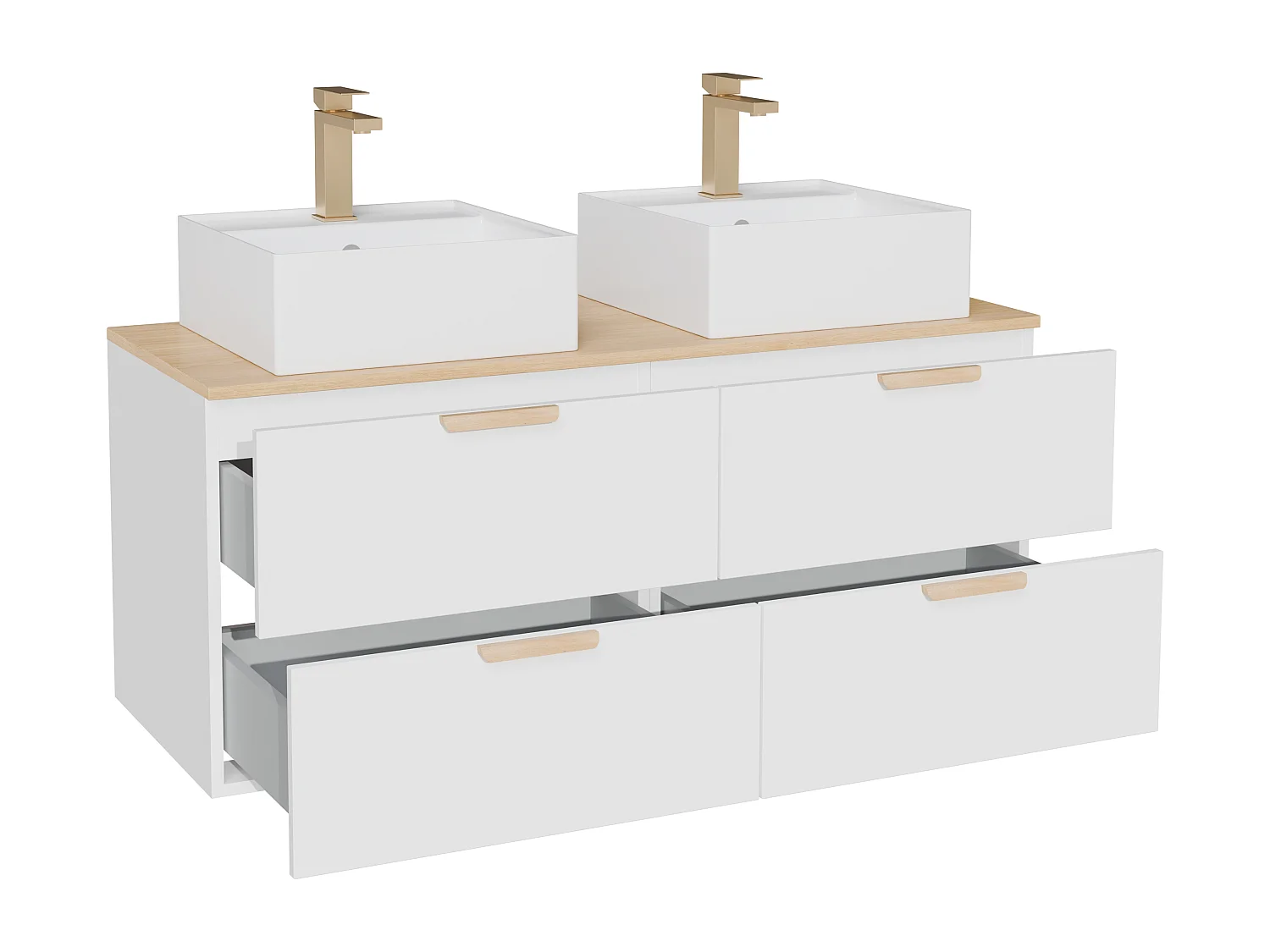 Meuble de salle de bain suspendu avec vasque à poser carrée et robinet – Blanc – L120 cm – AVORELI