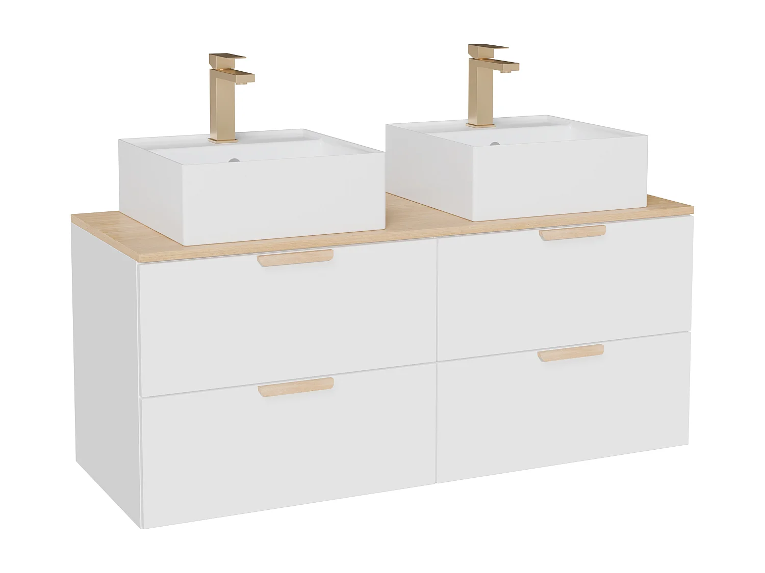 Meuble de salle de bain suspendu avec vasque à poser carrée et robinet – Blanc – L120 cm – AVORELI