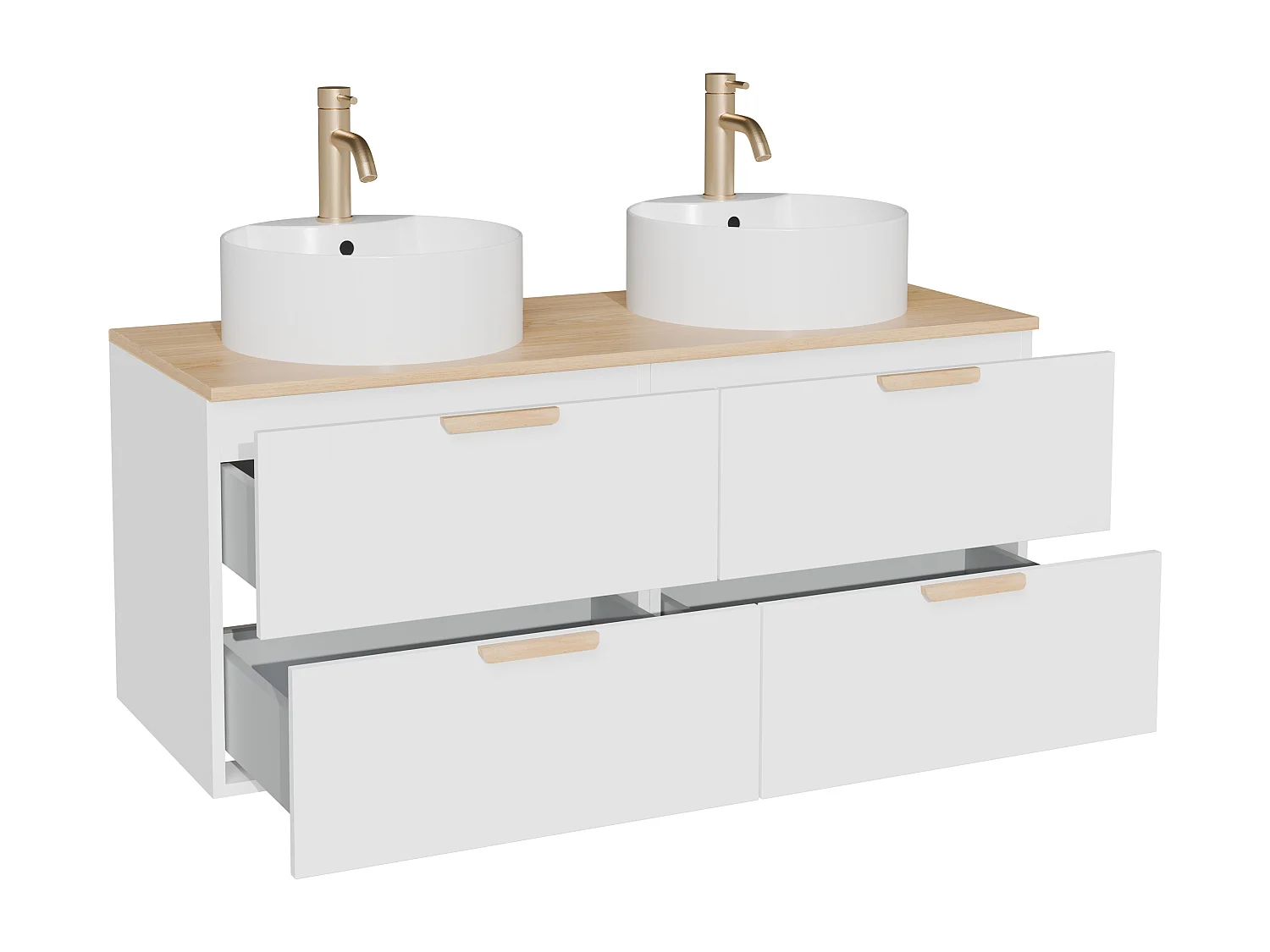 Meuble de salle de bain suspendu avec vasque à poser ronde et robinet – Blanc – L120 cm – AVORELI