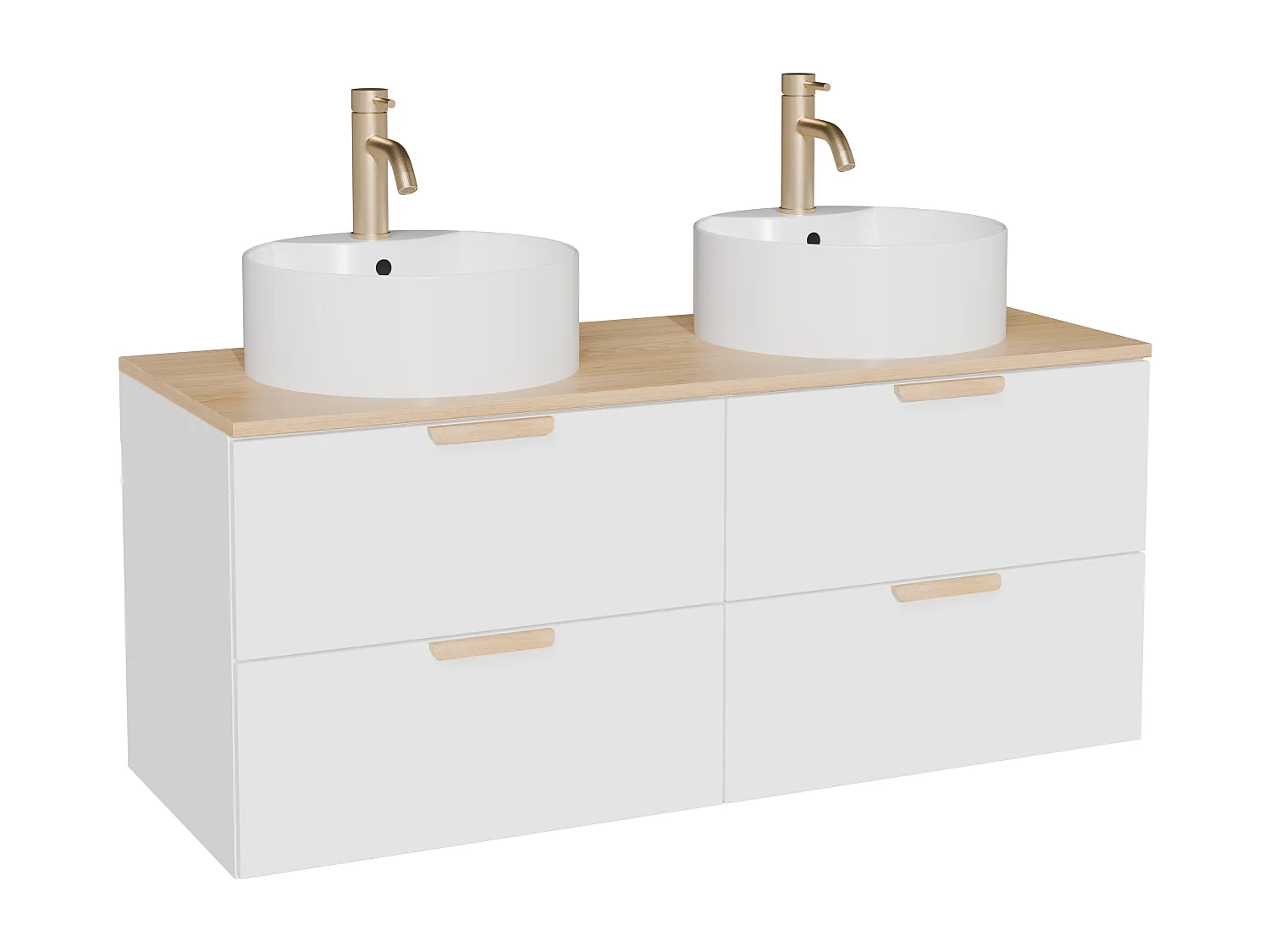 Meuble de salle de bain suspendu avec vasque à poser ronde et robinet – Blanc – L120 cm – AVORELI