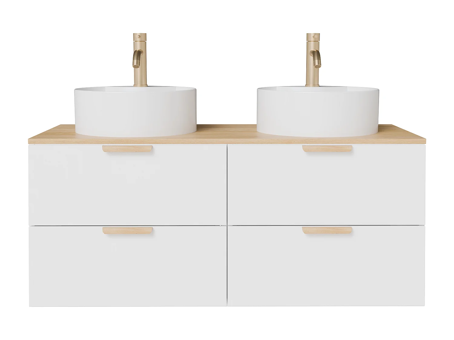 Meuble de salle de bain suspendu avec vasque à poser ronde et robinet – Blanc – L120 cm – AVORELI