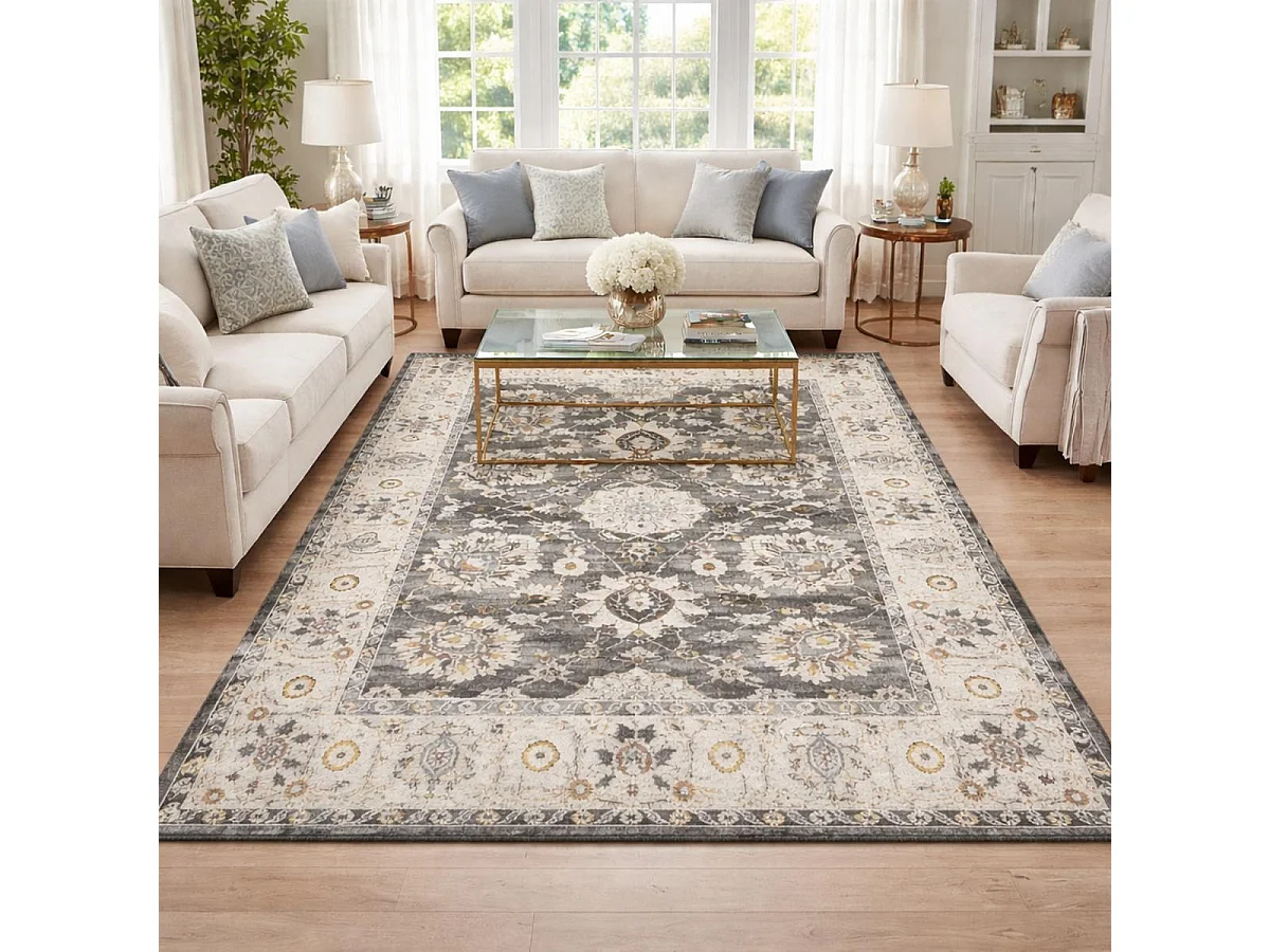 Tapis d'orient, motif oriental en relief, style authentique LYN51 OPALE