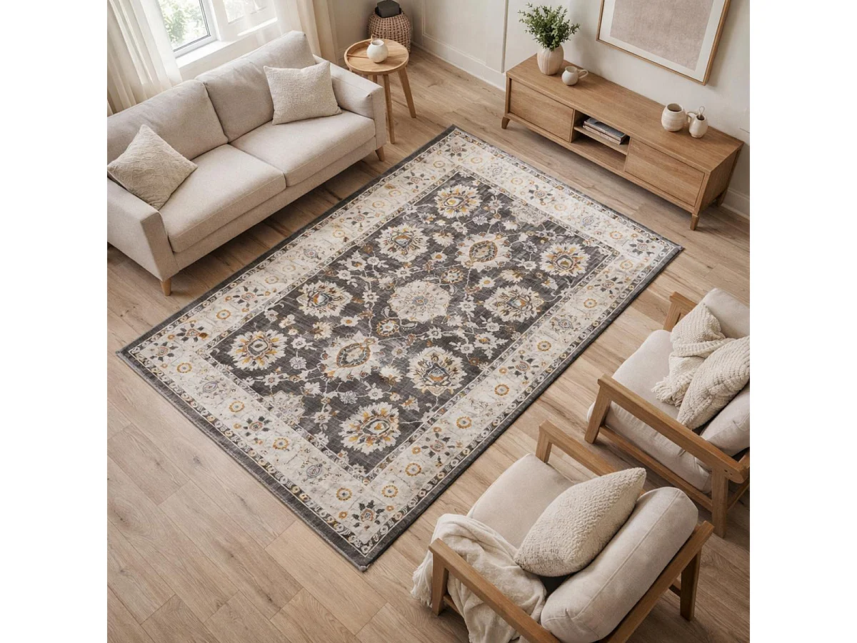 Tapis d'orient, motif oriental en relief, style authentique LYN51 OPALE