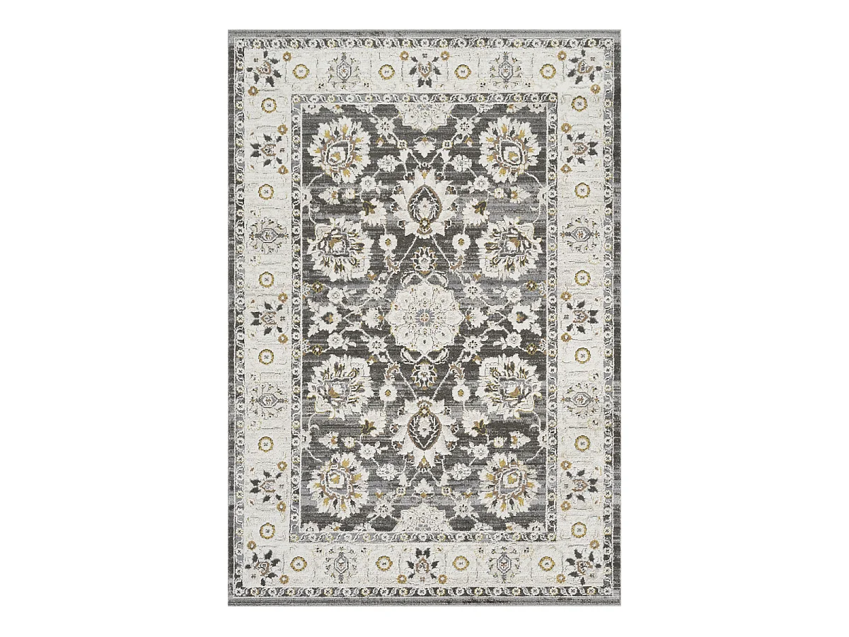 Tappeto orientale, 120 x 170 cm, nero e beige, elegante rilievo, LYN51 OPALE