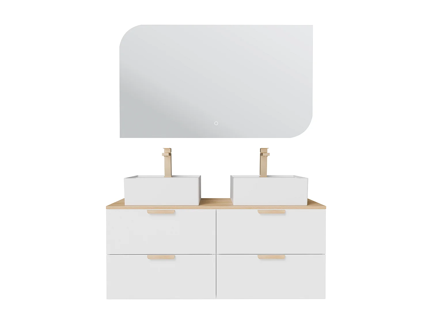 Meuble de salle de bain suspendu avec vasque à poser carrée, robinet et miroir – Blanc – L120 cm – AVORELI