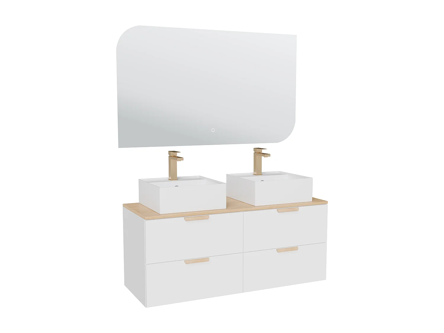 Meuble de salle de bain suspendu avec vasque à poser carrée, robinet et miroir – Blanc – L120 cm – AVORELI