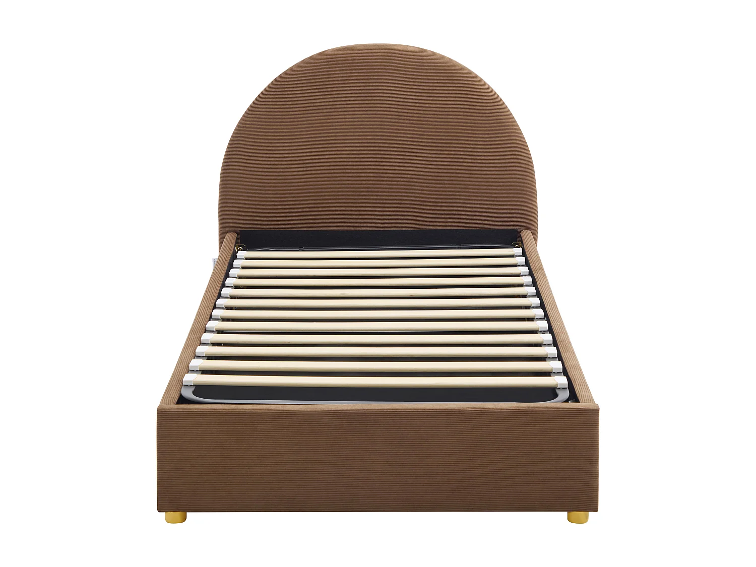 Lit coffre 90 x 190 cm - Velours côtelé - Marron + Matelas - LIRIMO