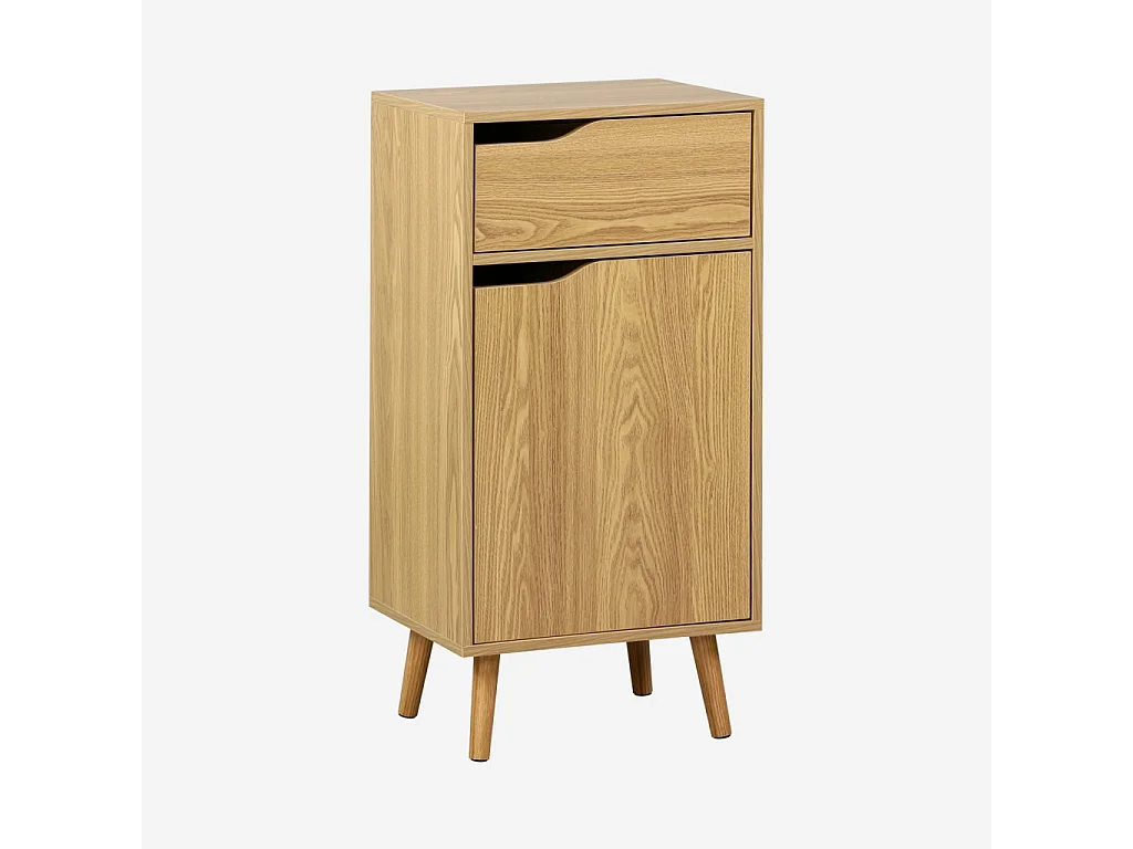 Meuble salle de bain vintage décor bois frêne 1 tiroir 1 porte - Nepal