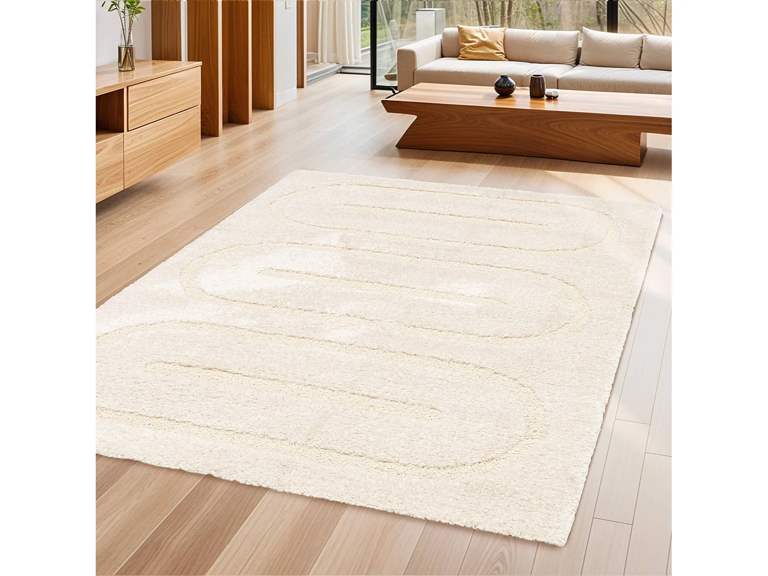 Alfombra interior con motivos geométricos crema