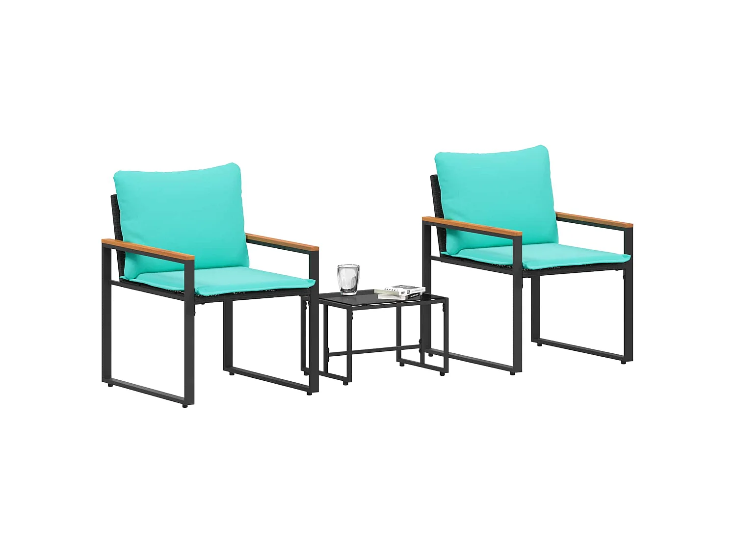 Ensembles de meubles avec coussin 3 pièces Noir et turquoise Rotin