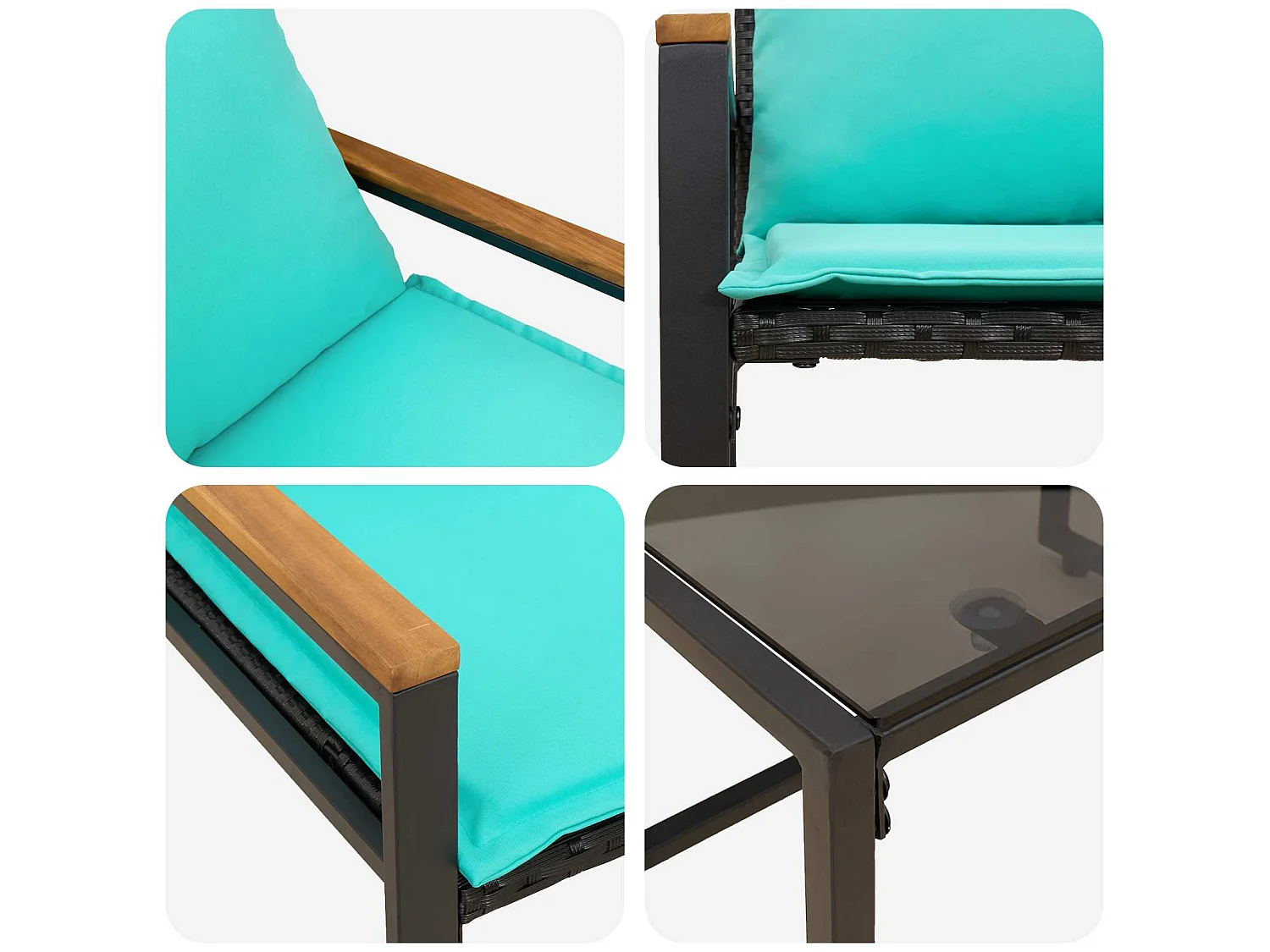 Ensembles de meubles avec coussin 3 pièces Noir et turquoise Rotin