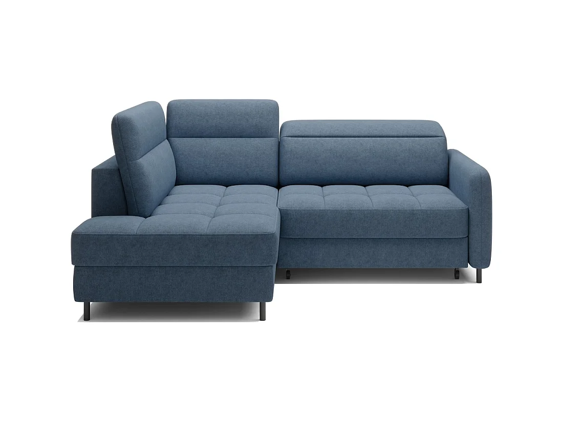 Canapé d'angle gauche convertible BARNEA 208 cm bleu marine chiné avec rangement