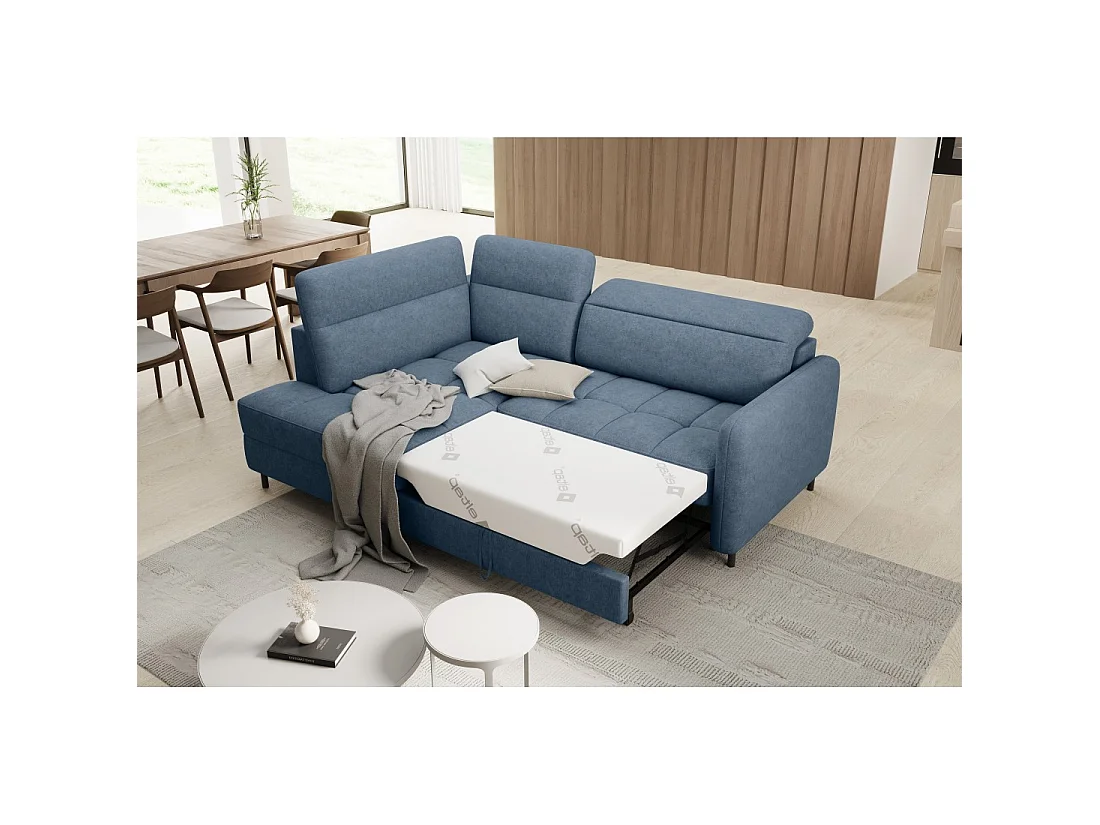 Canapé d'angle gauche convertible BARNEA 208 cm bleu marine chiné avec rangement
