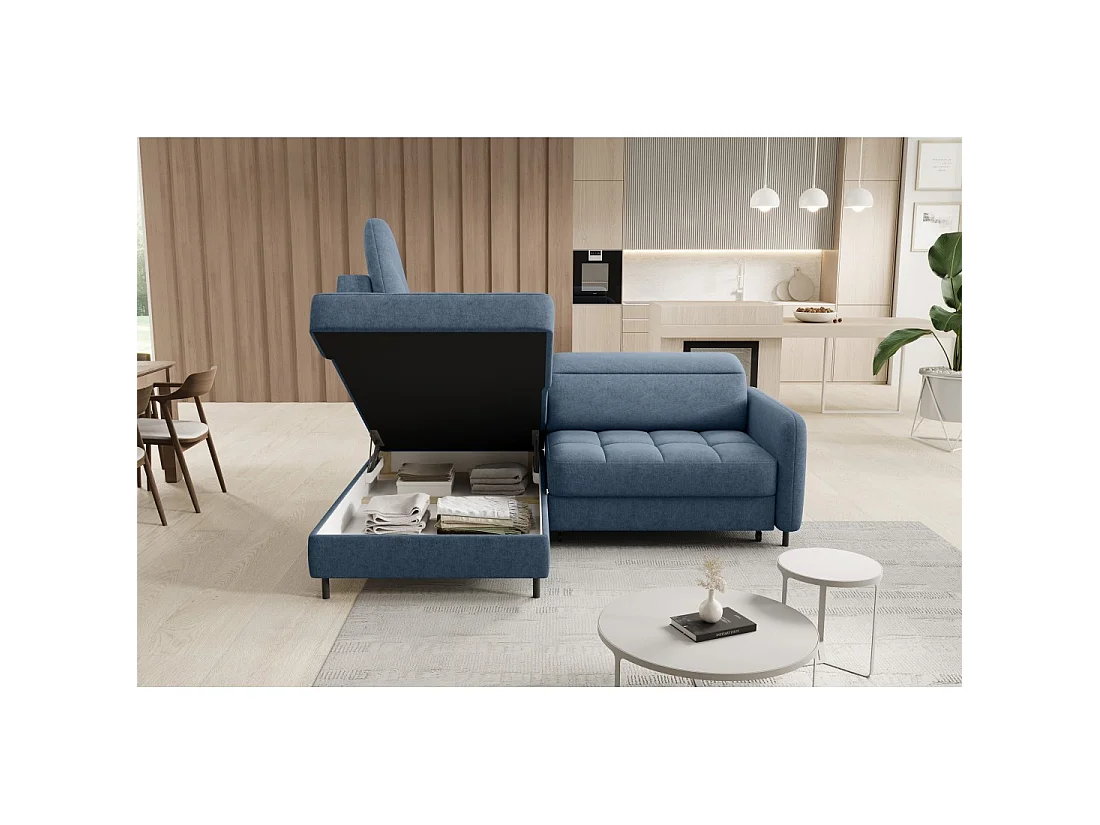 Canapé d'angle gauche convertible BARNEA 208 cm bleu marine chiné avec rangement