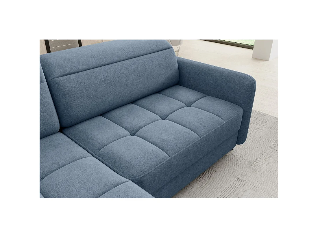 Canapé d'angle gauche convertible BARNEA 208 cm bleu marine chiné avec rangement