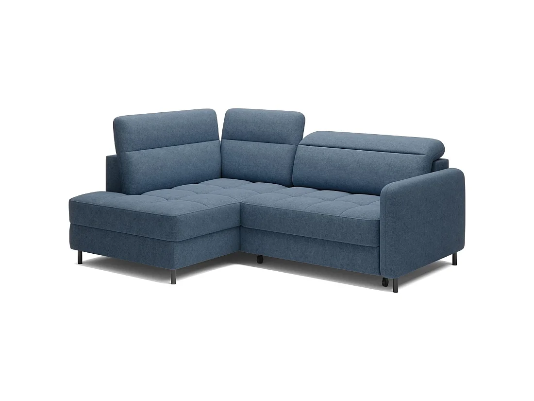 Canapé d'angle gauche convertible BARNEA 208 cm bleu marine chiné avec rangement
