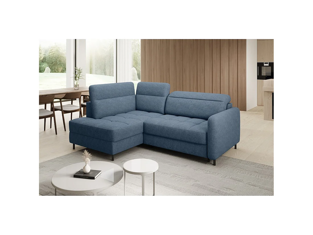 Canapé d'angle gauche convertible BARNEA 208 cm bleu marine chiné avec rangement